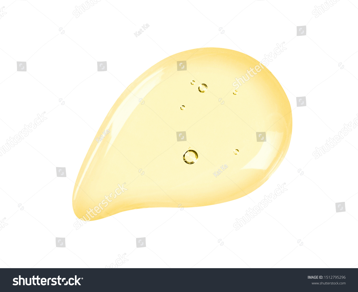 Serum texture. Face oil, liquid gel drop isolated on white background. Yellow colored cosmetic skincare product with bubbles swatch #1512795296