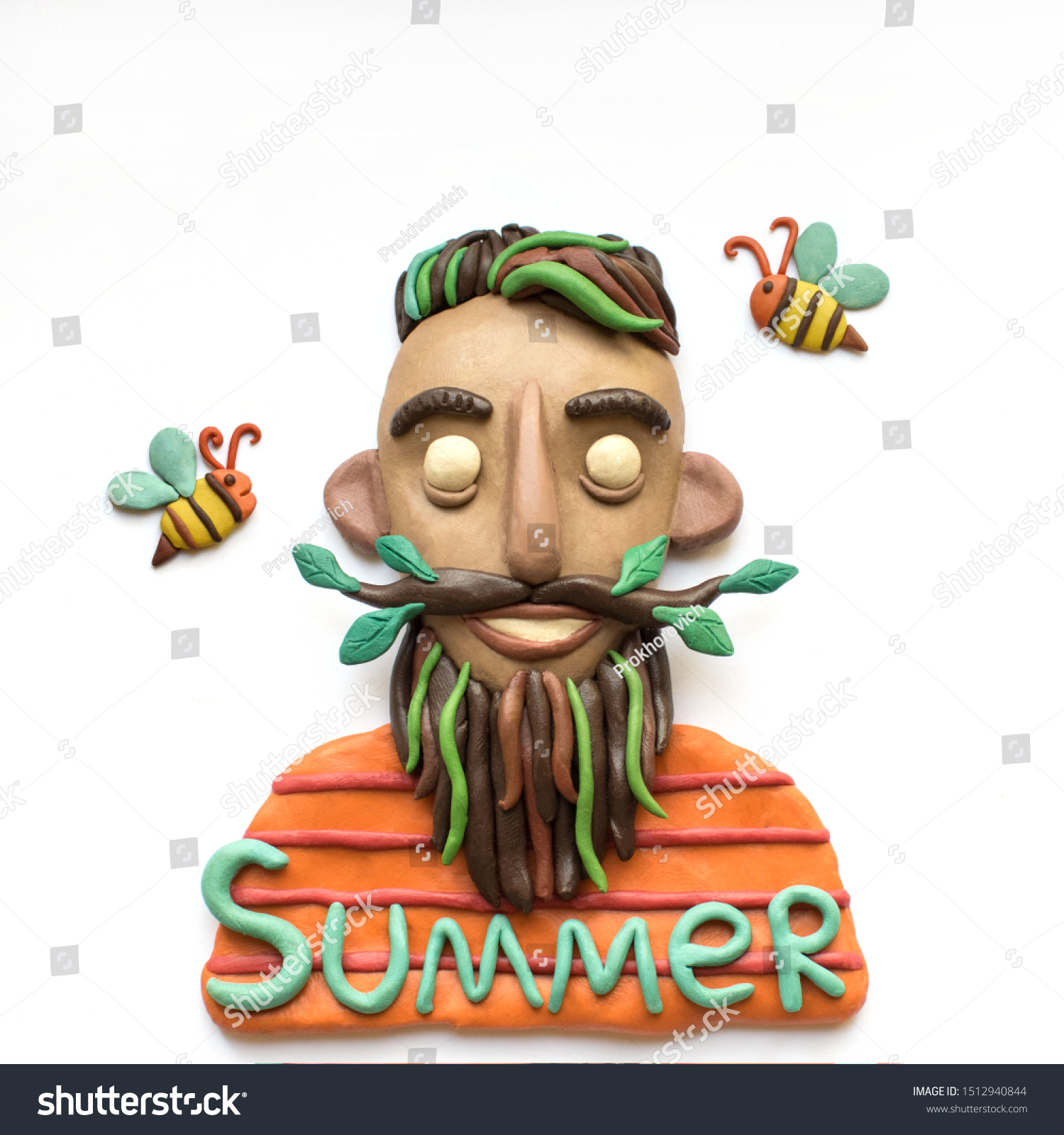 Plasticine character man with a summer beard and bees #1512940844