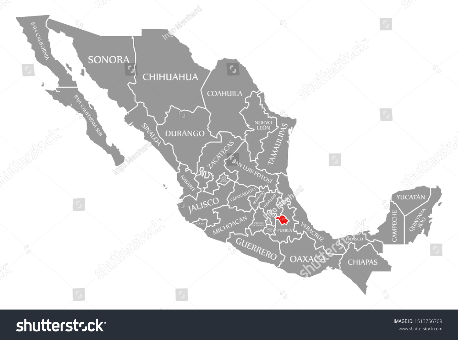 Tlaxcala red highlighted in map of Mexico - Royalty Free Stock Photo ...