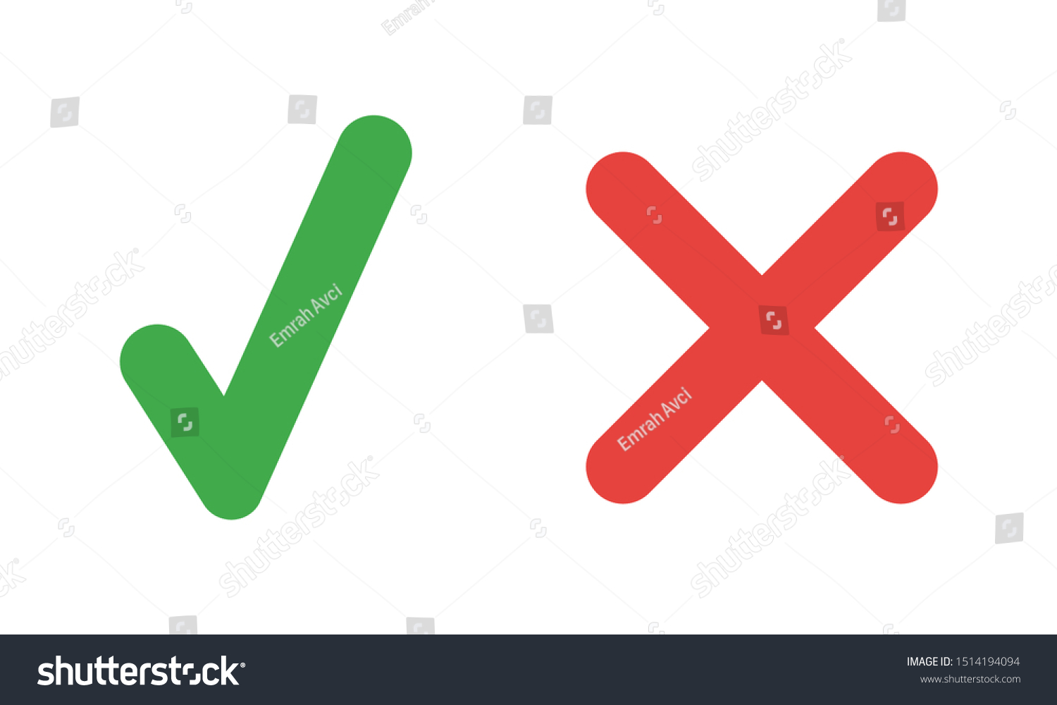 Vector icon set of check mark and x mark flat royalty free stock 