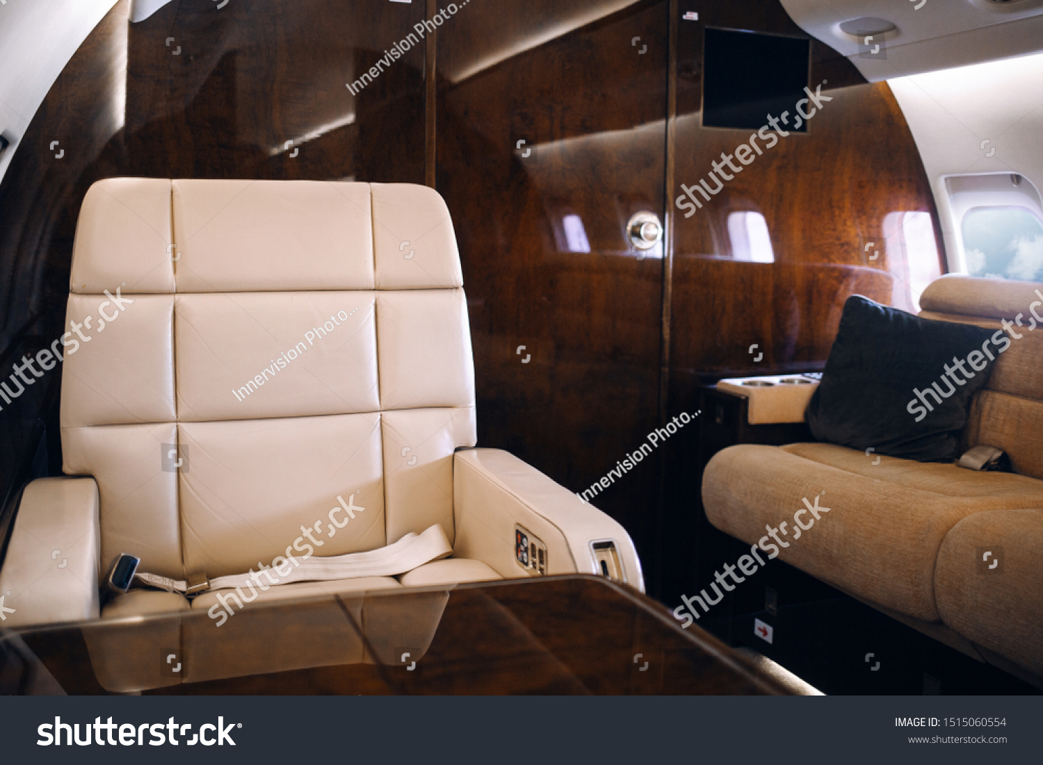 Private jet plane interior with leather seats - Royalty Free Stock ...