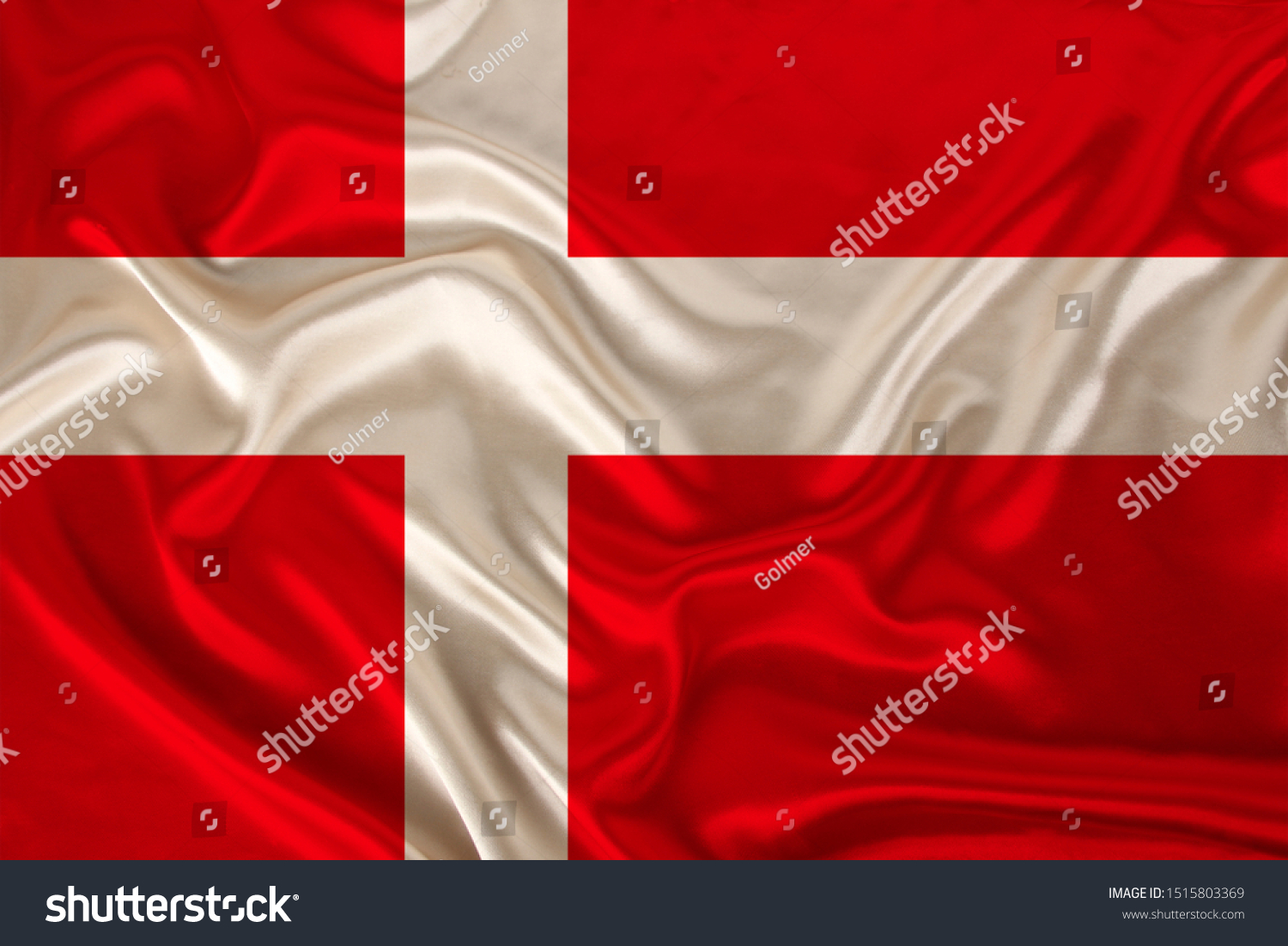 photo of the national flag of Denmark on a luxurious texture of satin, silk with waves, folds and highlights, close-up, copy space, concept of travel, economy and state policy, illustration #1515803369