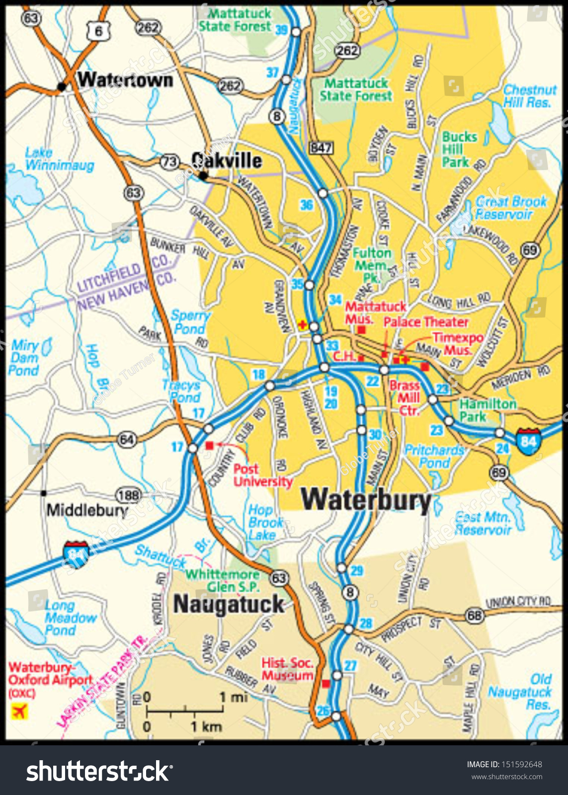 Waterbury, Connecticut area map - Royalty Free Stock Vector 151592648 ...