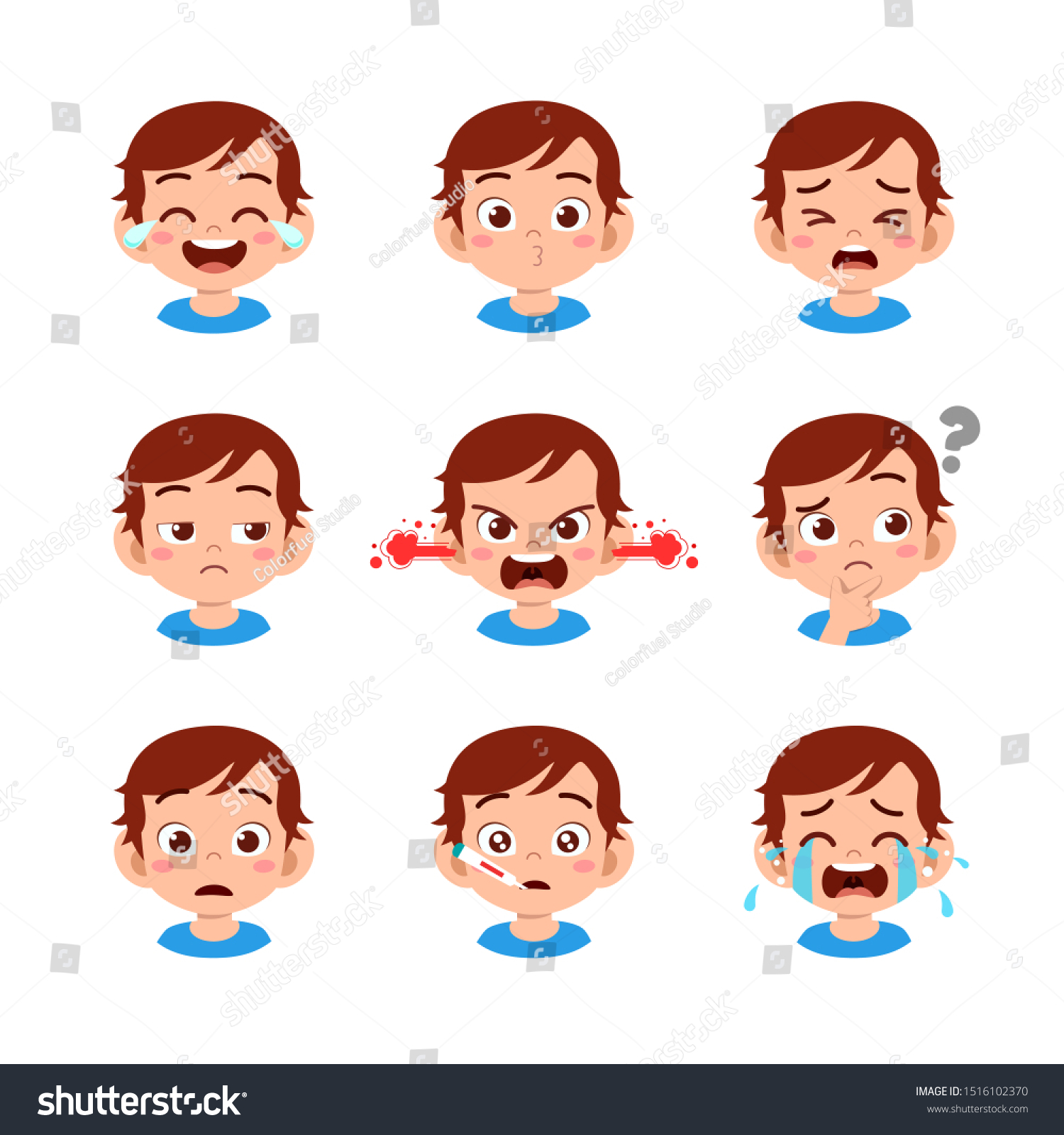 cute kid face expression emoji emoticon set - Royalty Free Stock Vector ...
