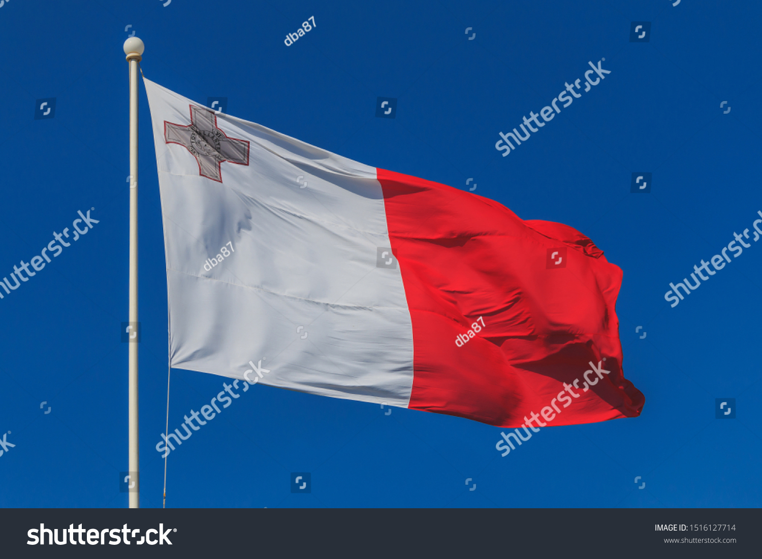 Malta national flag is waving in deep blue sky background #1516127714