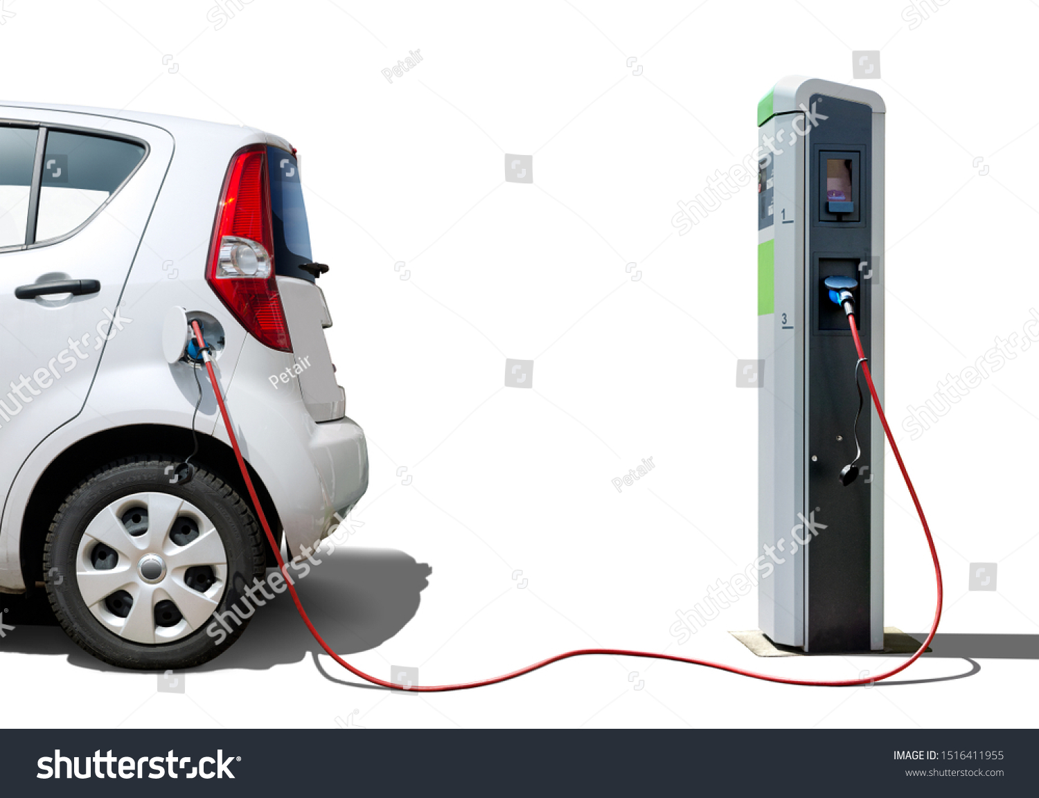 Electric car on charging station  isolated on white #1516411955