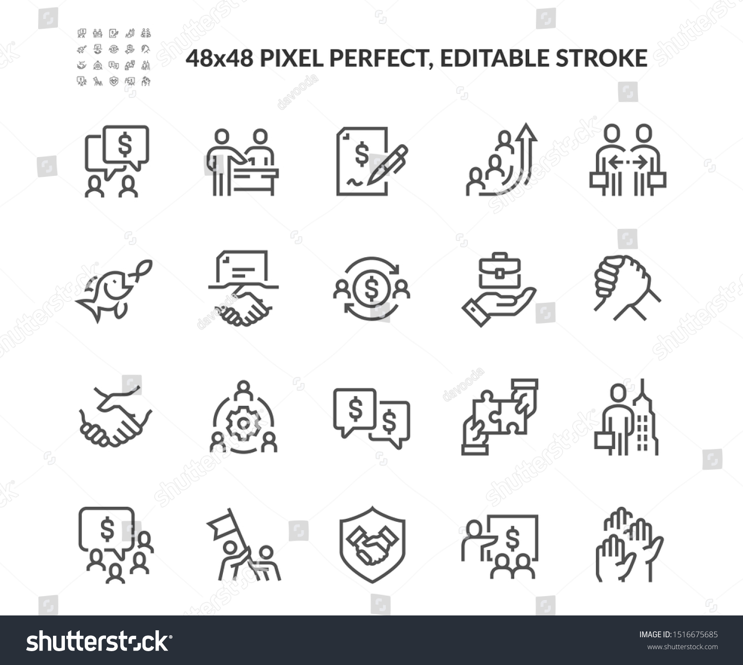 Simple Set of Business Cooperation Related Vector Line Icons. 
Contains such Icons as Partnership, Synergy, Interaction and more.
Editable Stroke. 48x48 Pixel Perfect. #1516675685