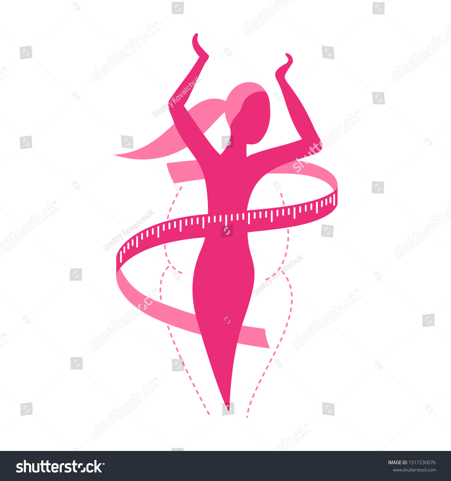 Weight loss challenge diet program logo (isolated icon) - abstract woman silhouette (fat and shapely figure) with measuring tape around  #1517230076