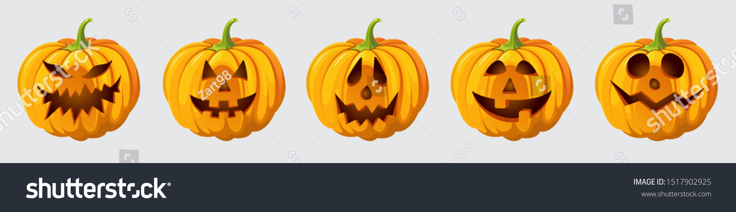 Halloween pumpkin set with cut out faces . High quality realistic vector clipart icons. Trick or treat event decoration #1517902925