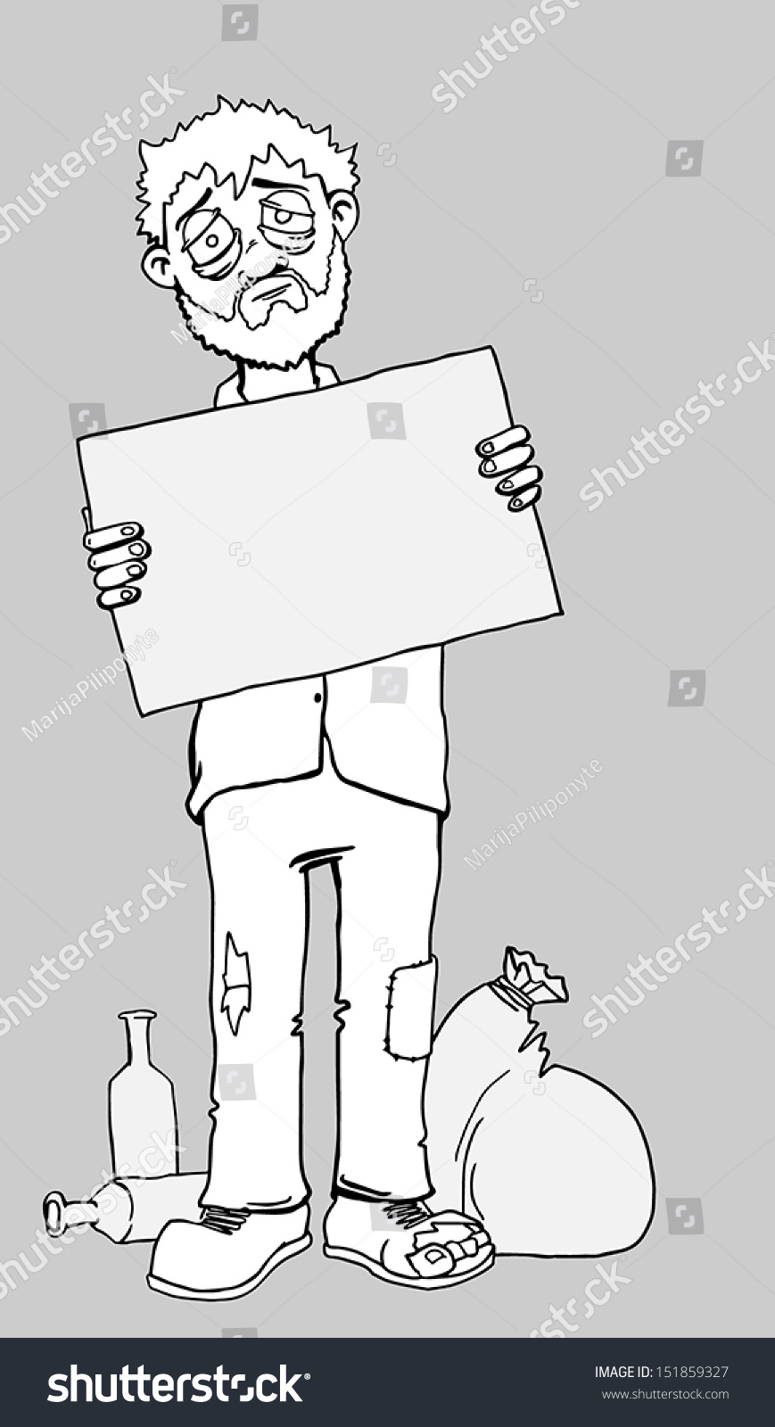 Homeless Man Holding A Blank Sign Black And Royalty Free Stock Vector Avopix Com