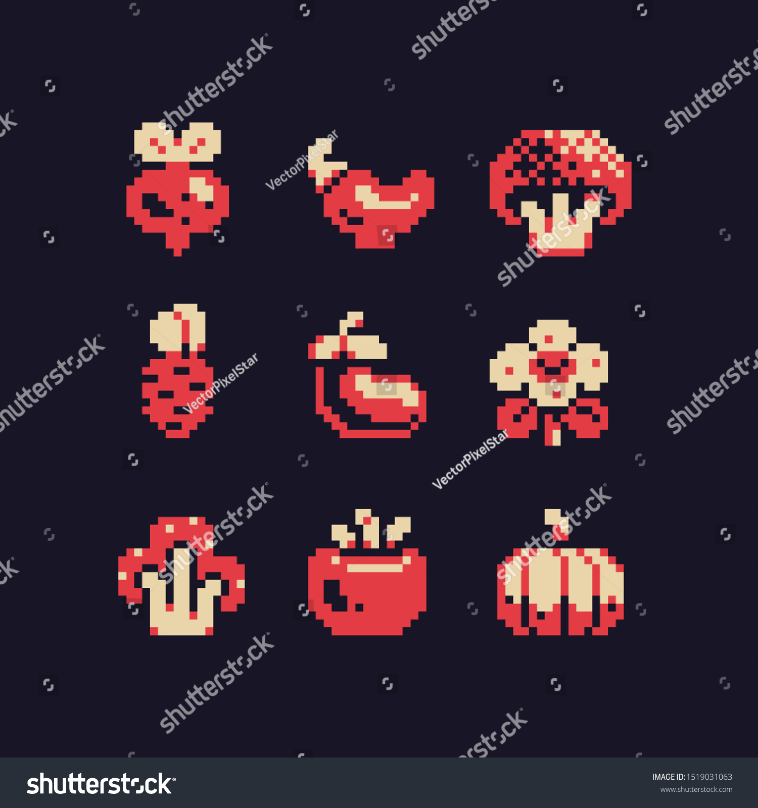 Vegetables Sticker Perfect Pixel Art Icons Set Royalty Free Stock Vector 1519031063 6924