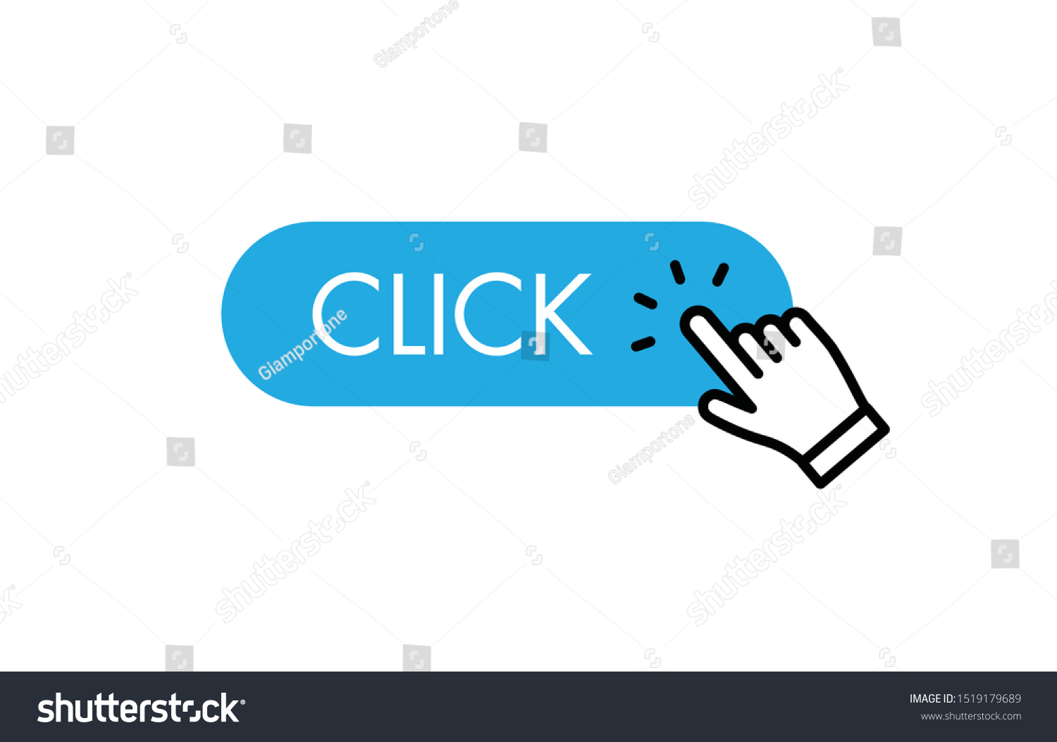 Hand clicking icon on click button. - Royalty Free Stock Vector ...