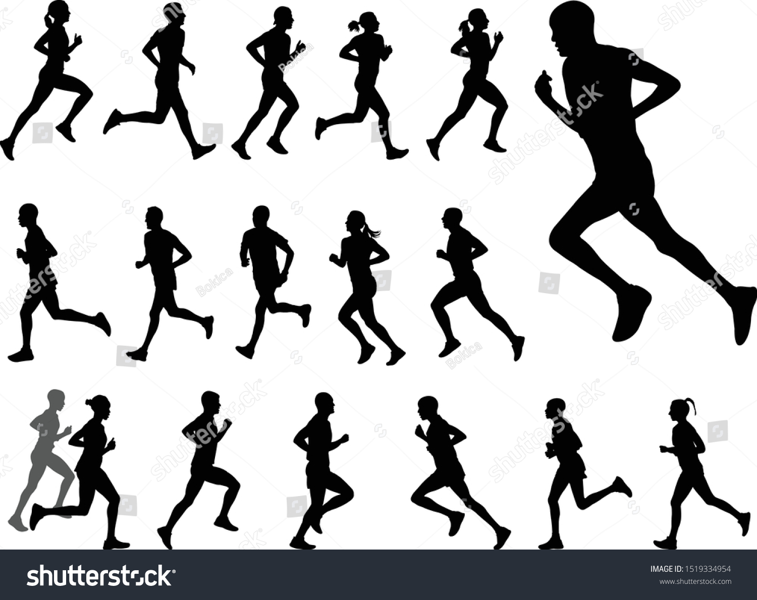 Marathon Runners Silhouettes Set Vector Royalty Free Stock Vector