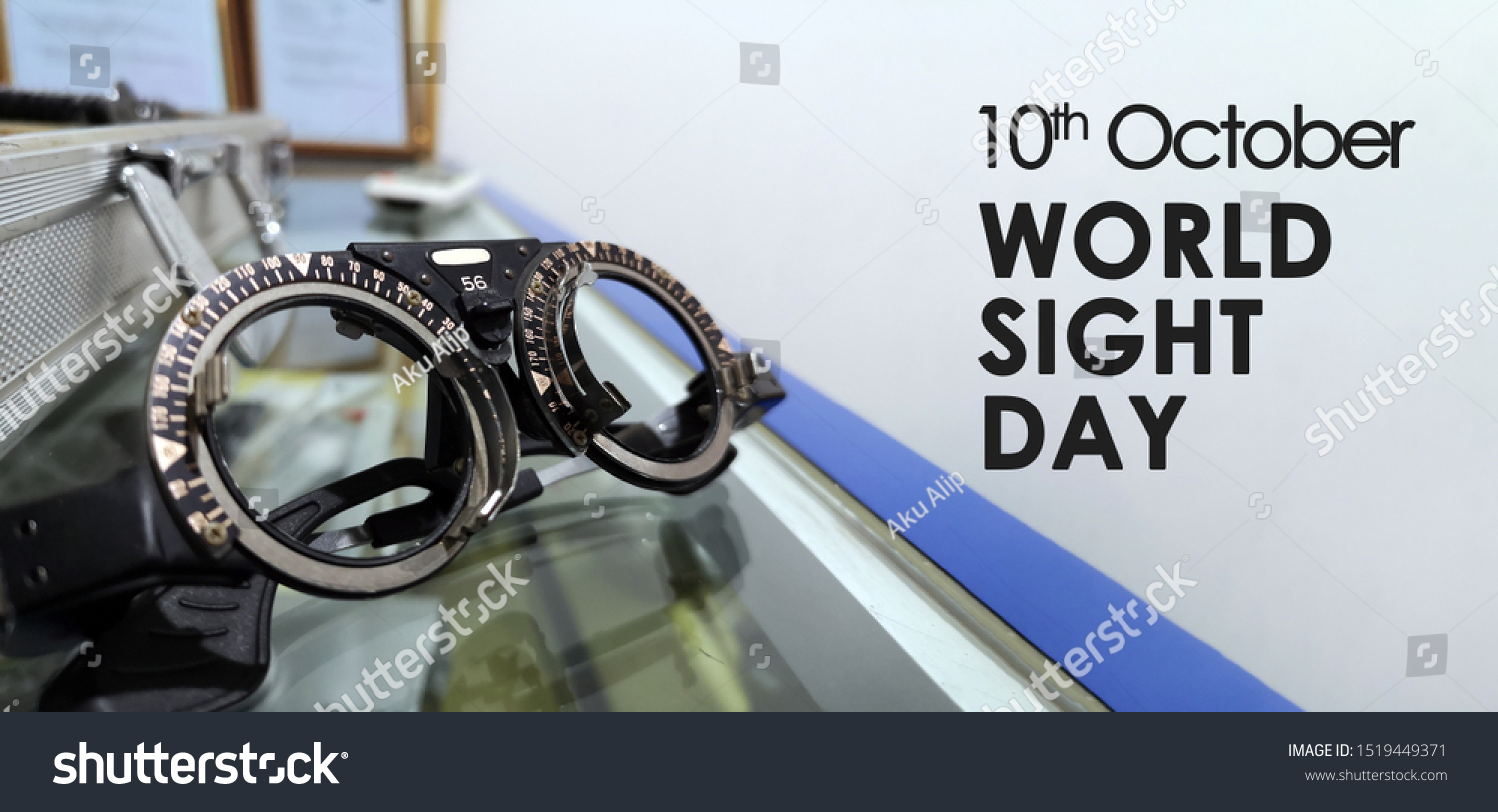 optometrist trial frame for World Sight Day on 10th October. Copy Space Concept. Selective Focus #1519449371