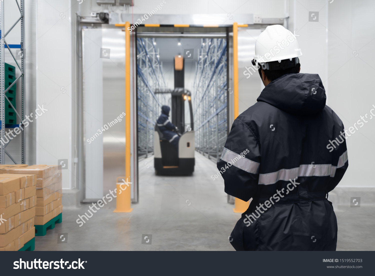 Staff worker control in freezing room or warehouse #1519552703