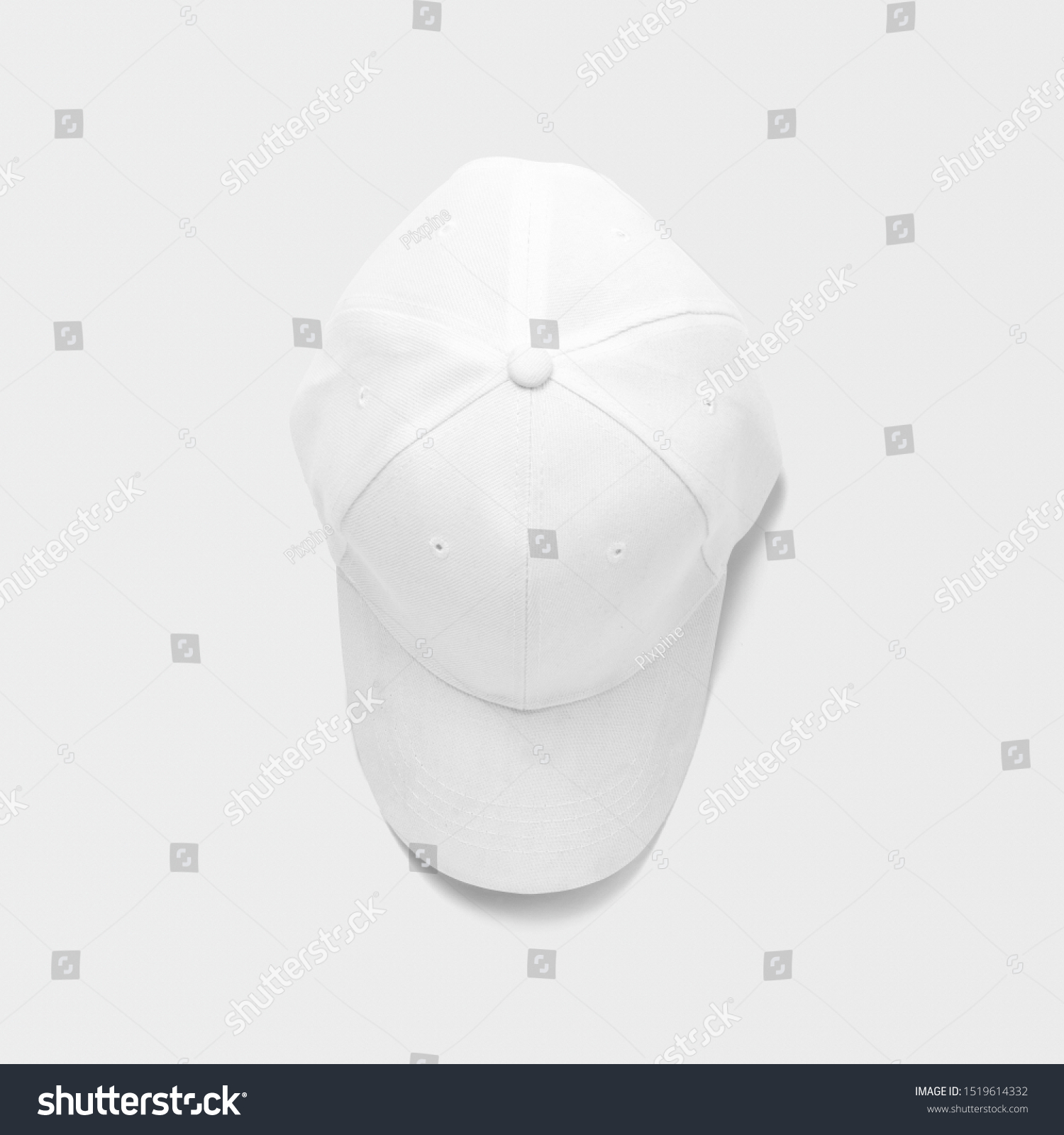 Top view of white plain baseball cap on isolated background. #1519614332