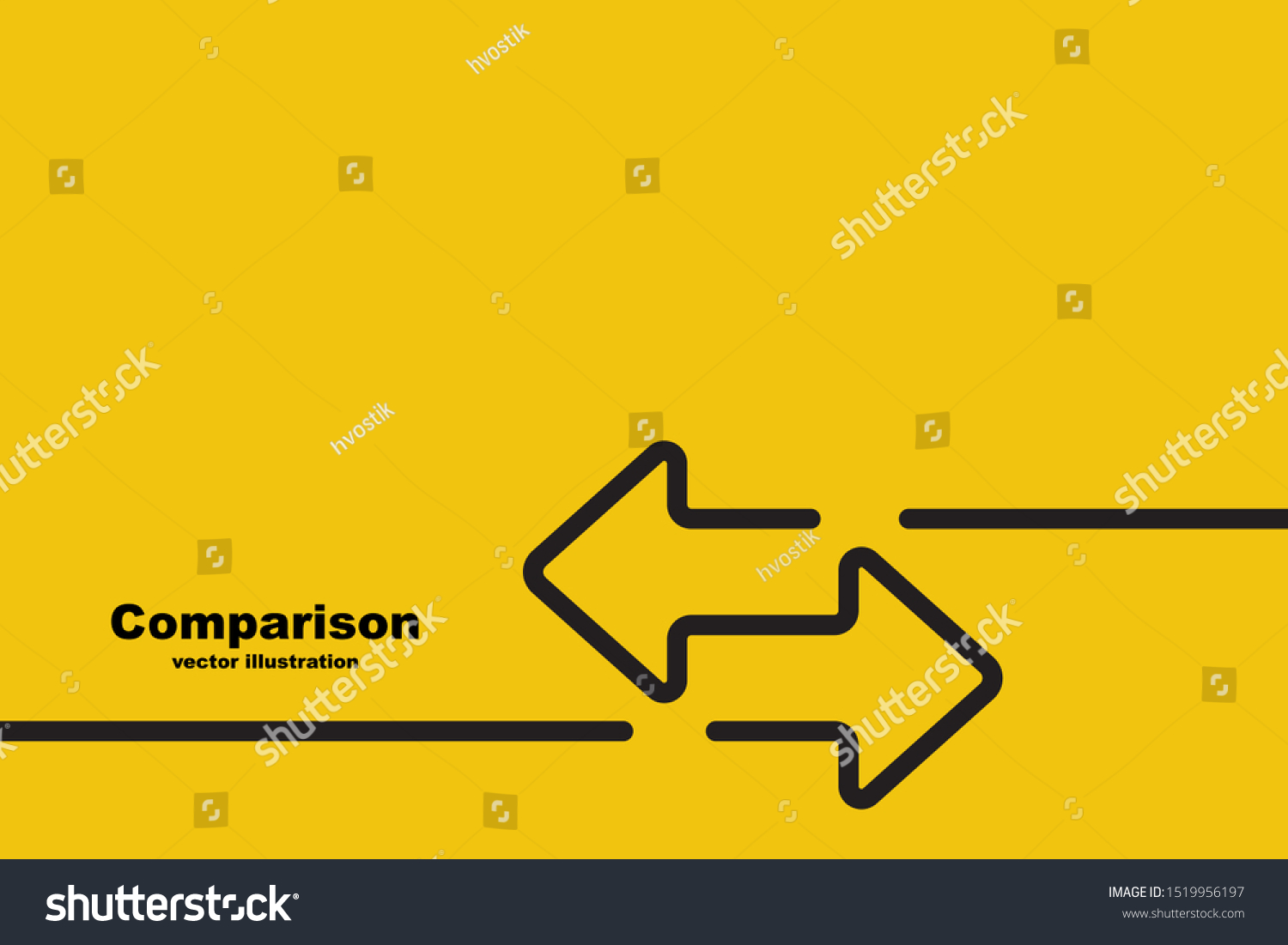 Two arrows are directed in different directions. Template comparison black line design. Confrontation logo. Glyph icon isolated on yellow background. Vector illustration flat style.  #1519956197