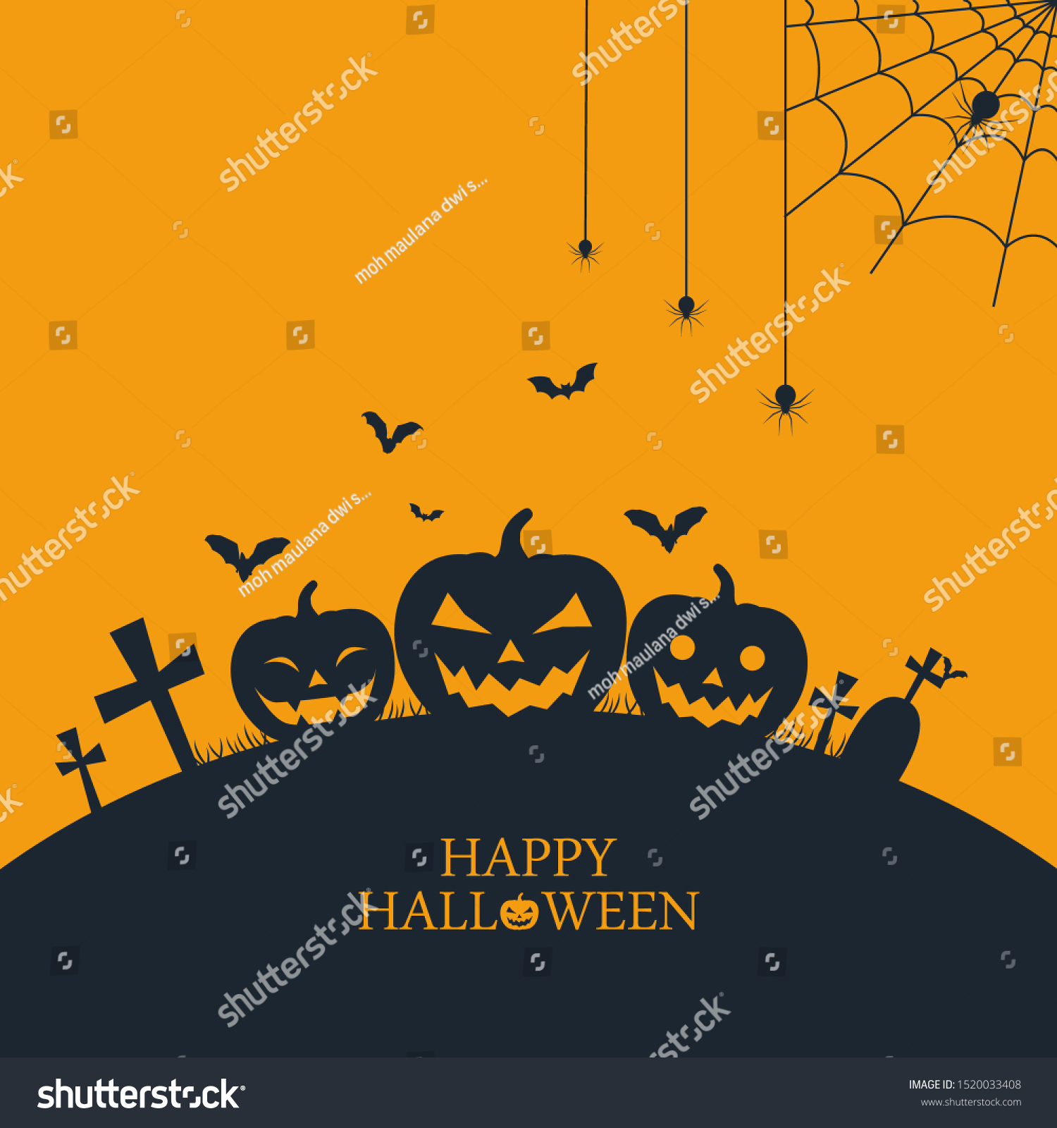 Halloween Pumpkins Bat Silhouette. Halloween - Royalty Free Stock 