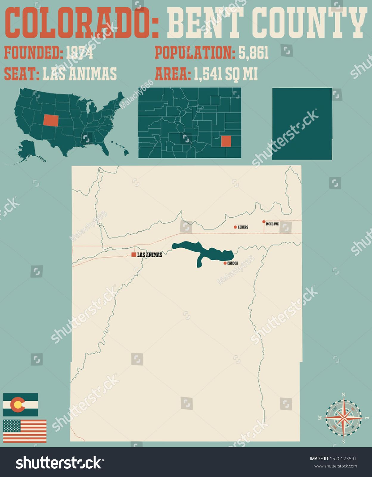 Large and detailed map of Bent county in - Royalty Free Stock Vector ...