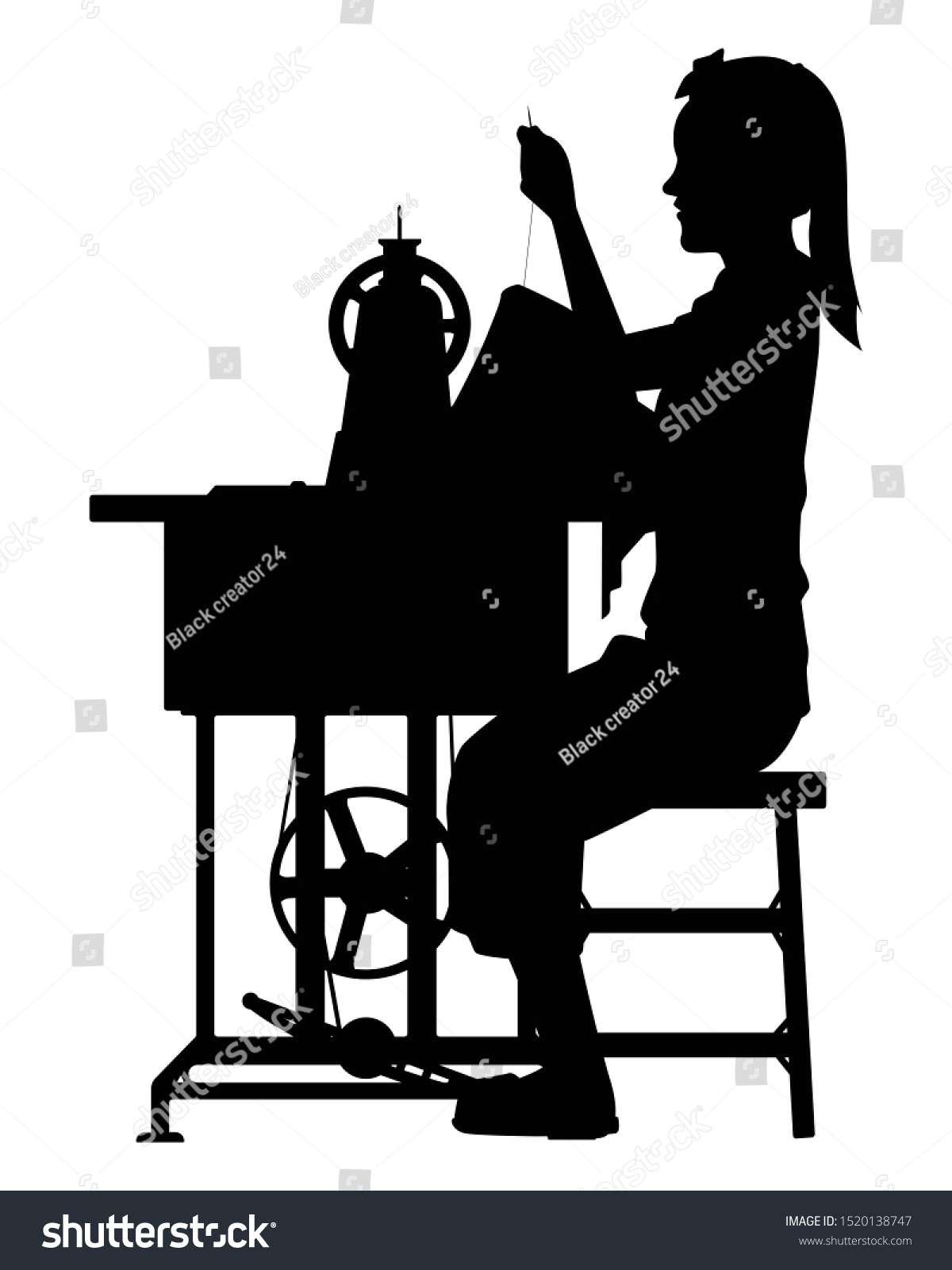 Female Dressmaker With Sewing Machine Silhouette Royalty Free Stock Vector 1520138747 