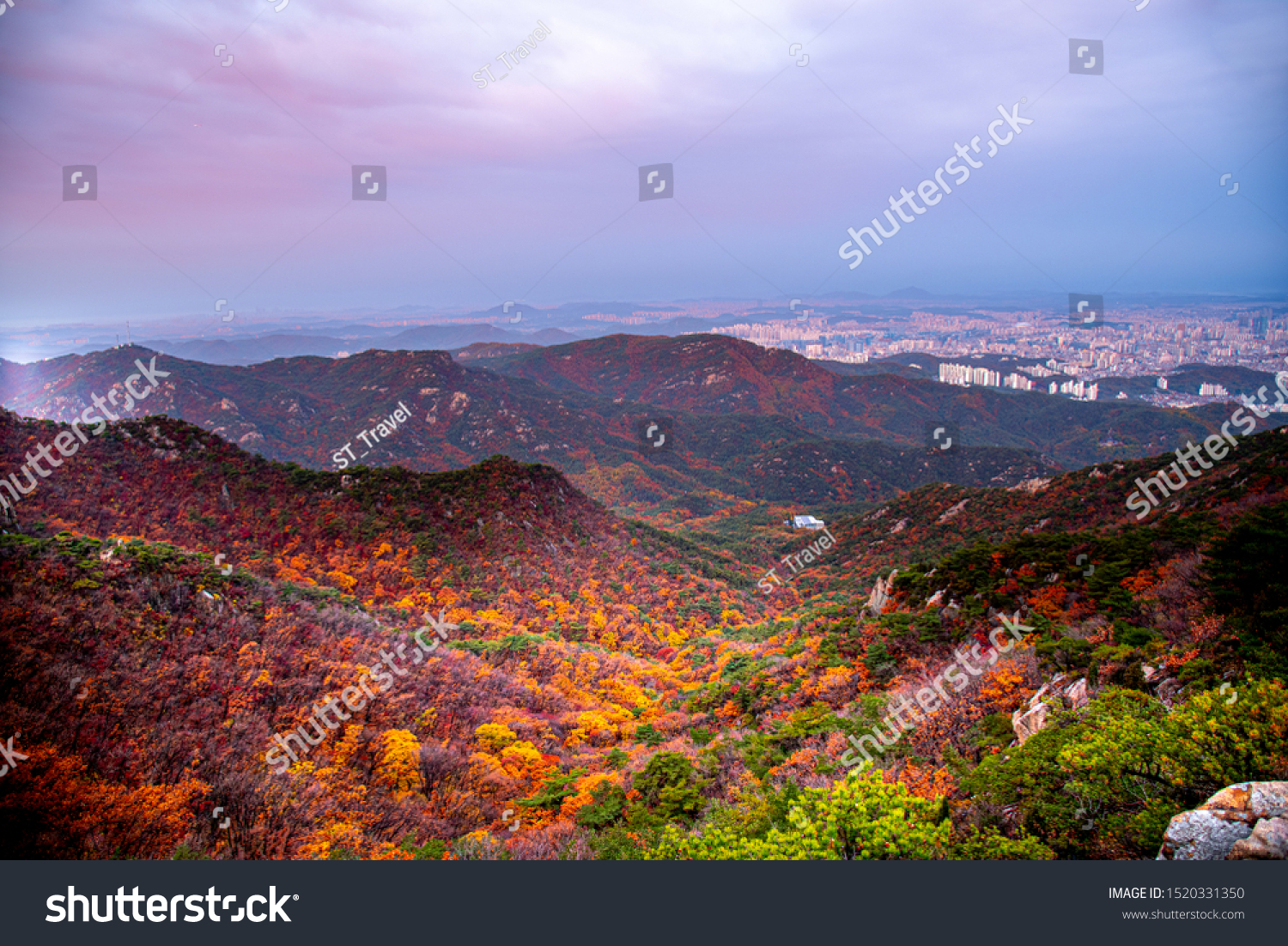 South Korea Travel,Temple in South Korea In autumn and covered with fog. Located on the Gwanaksan Mountain,Temple of south Korea in autumn,Tourist attraction in south Korea in autumn #1520331350