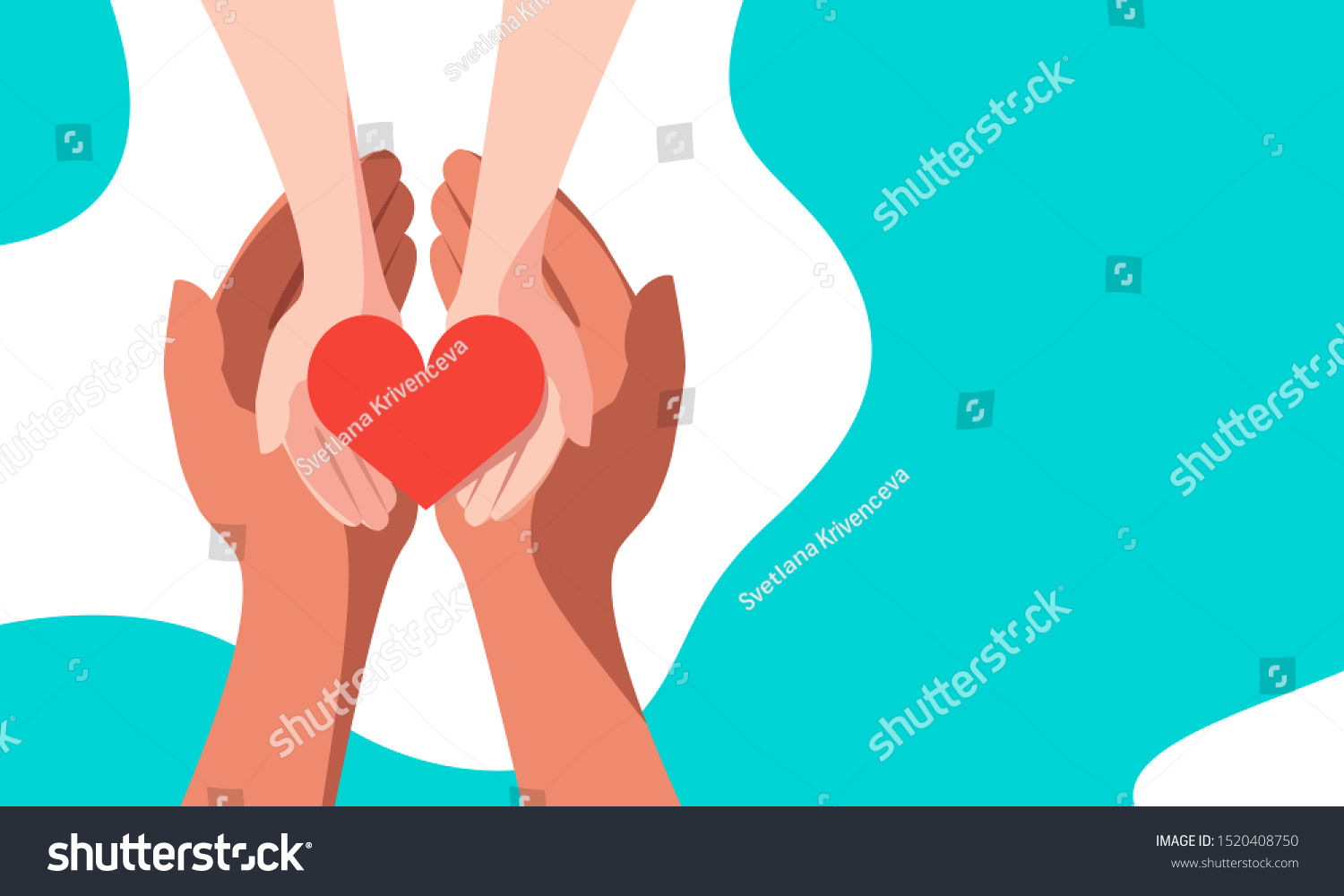 Red heart in the hands of man. A symbol of goodness, mercy, hope and love. Vector illustration in flat style. #1520408750