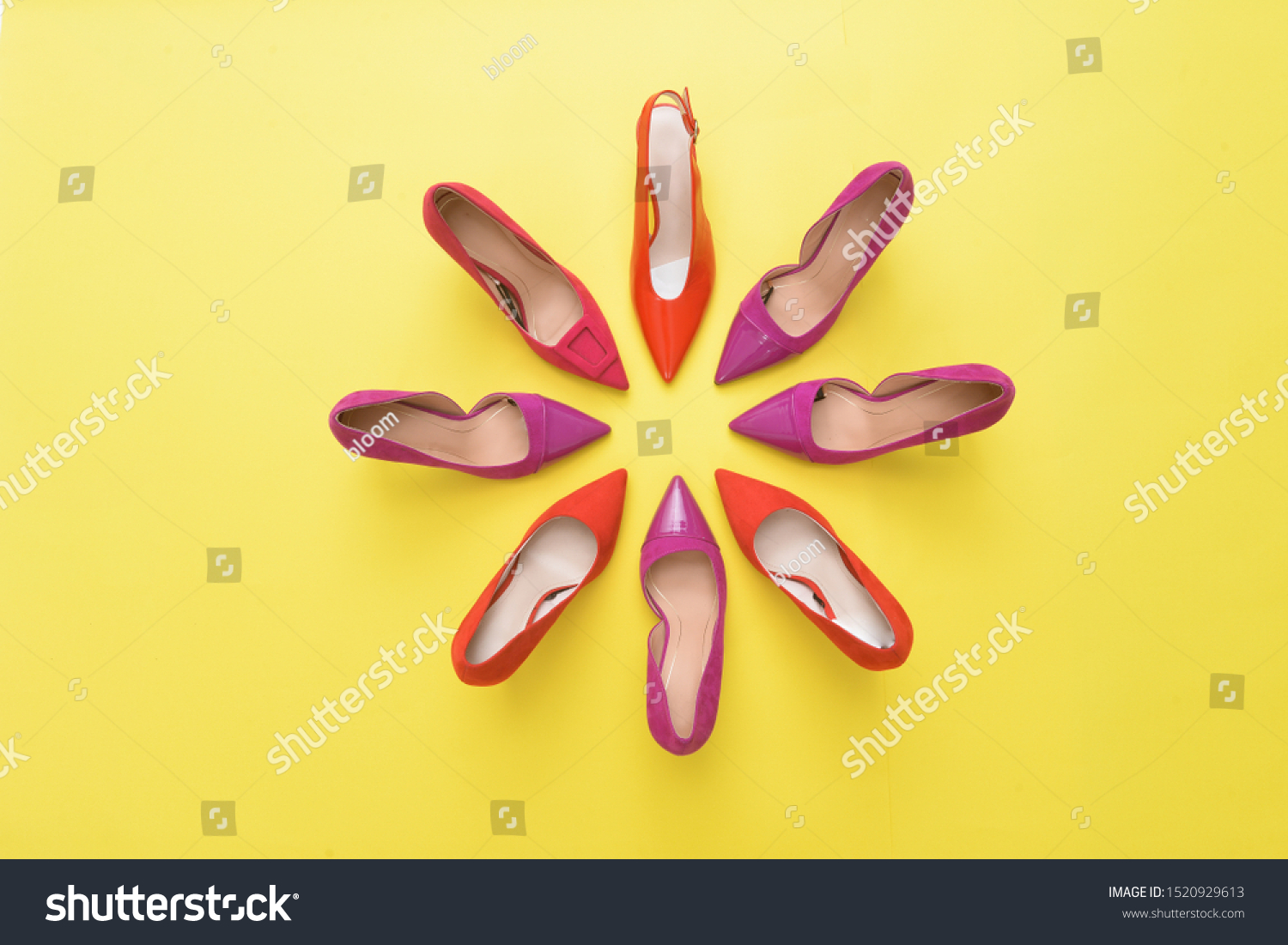 Fashion. female round high-heeled shoes on yellow background. Stylish Trendy heels Summer fashion girl accessories.. fashion concept


 #1520929613