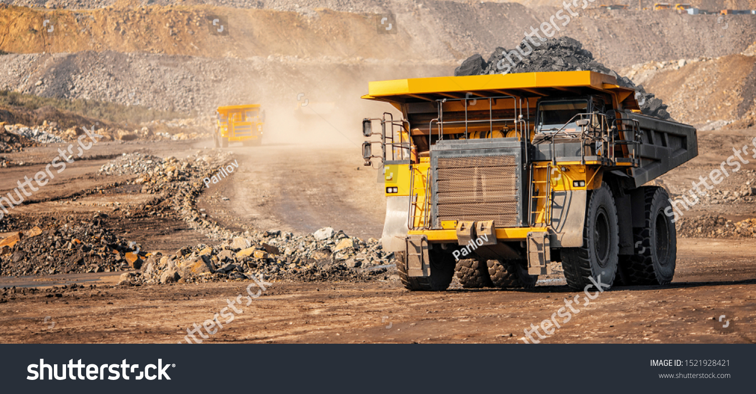 Open pit mine industry, big yellow mining truck for coal anthracite. #1521928421