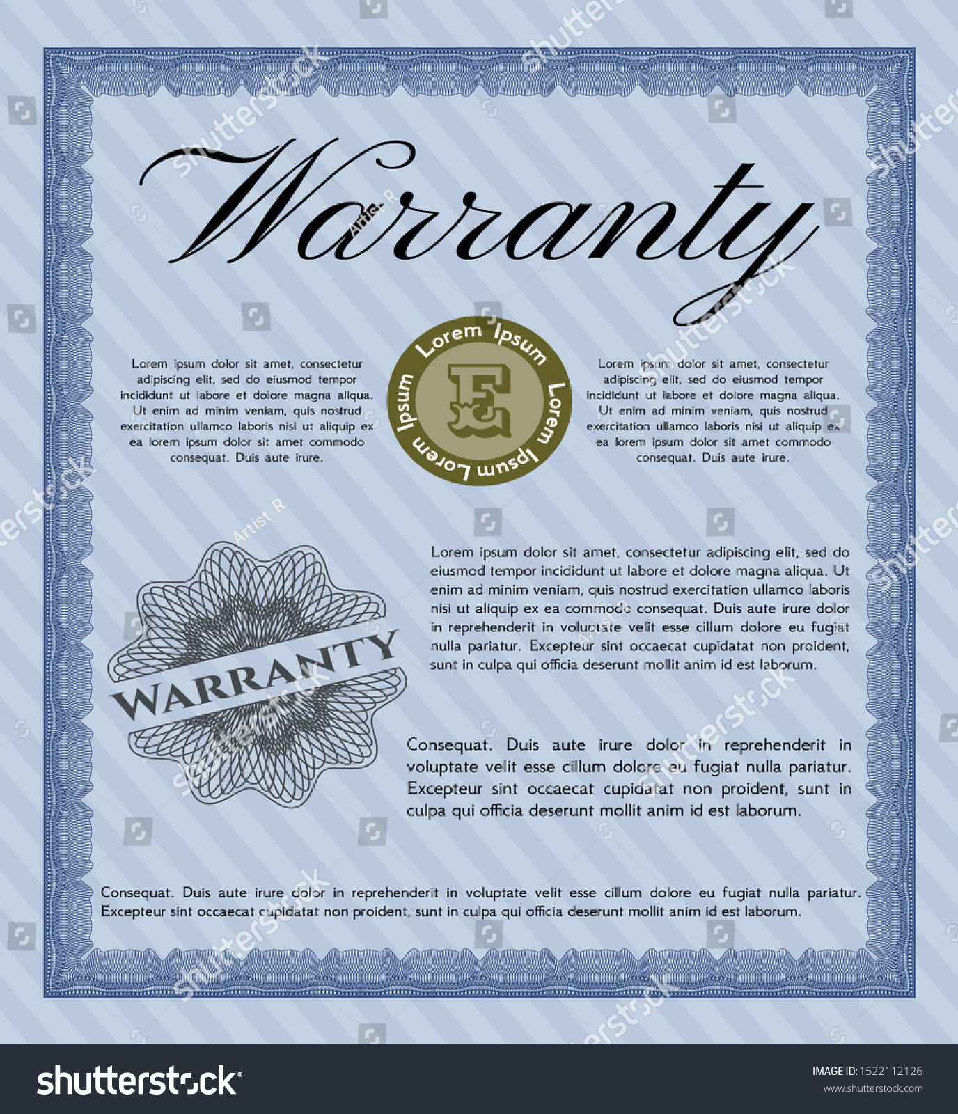 Blue Warranty Certificate template. Easy to - Royalty Free Stock Vector ...