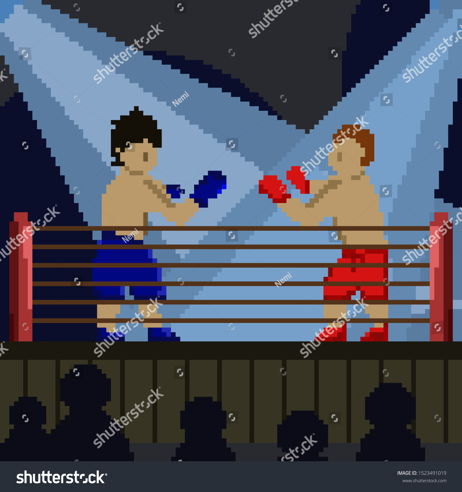 Pixel art illustration of a boxing ring, two men - Royalty Free Stock ...