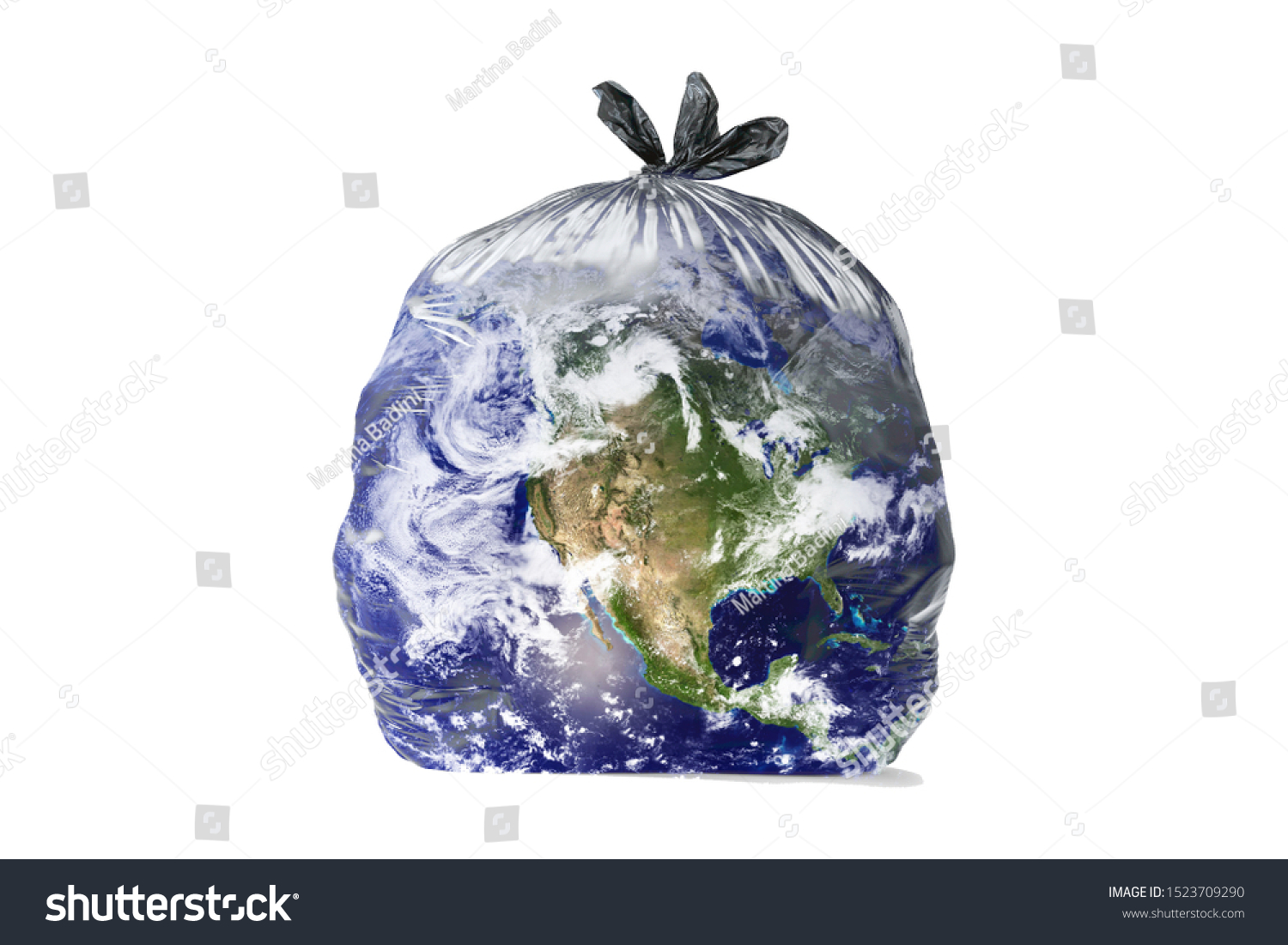 Earth like a trash bag. Global catastrophe concept (pollution, garbage, plastic, greenhouse effect, global warming are destroying our planet). #1523709290