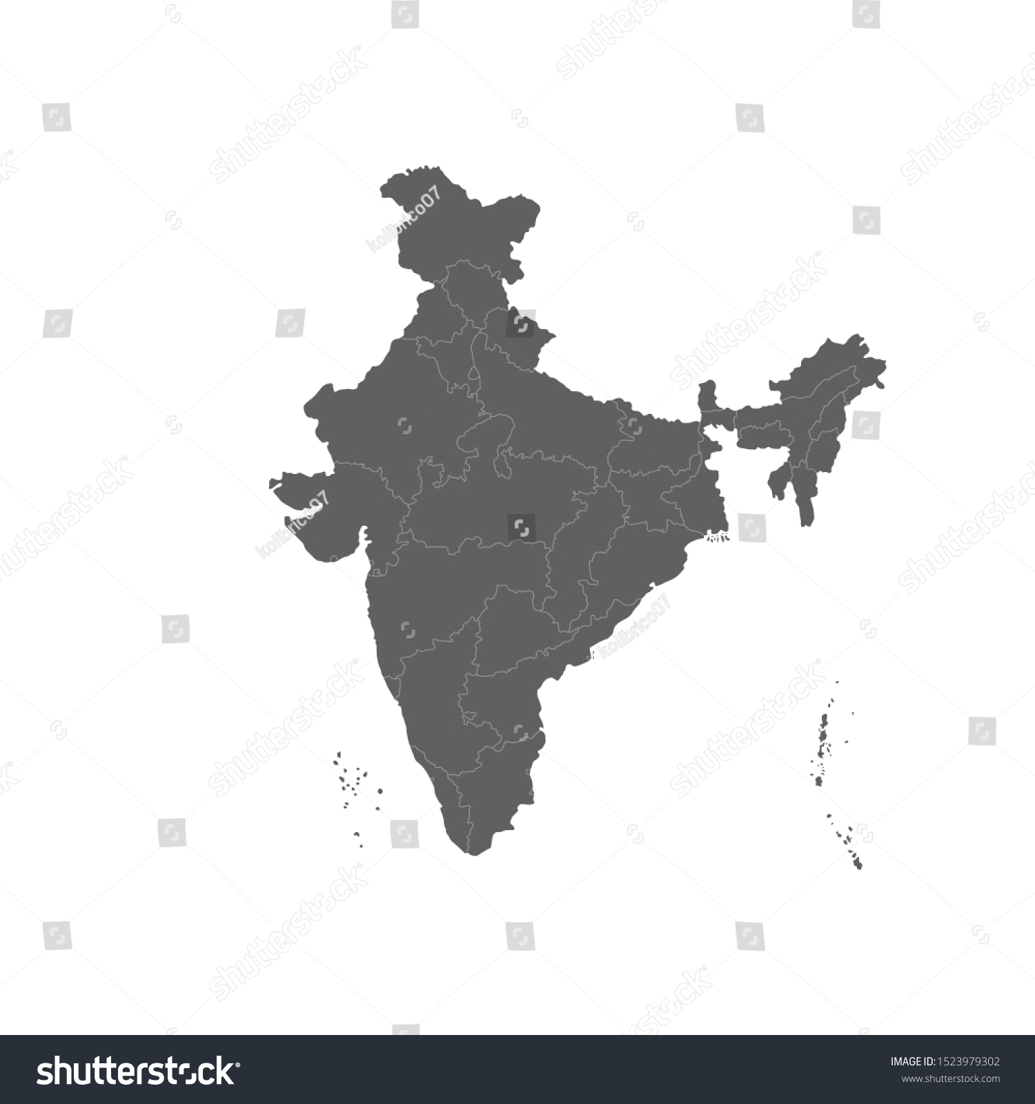 Vector illustration of grey India map. Vector - Royalty Free Stock ...