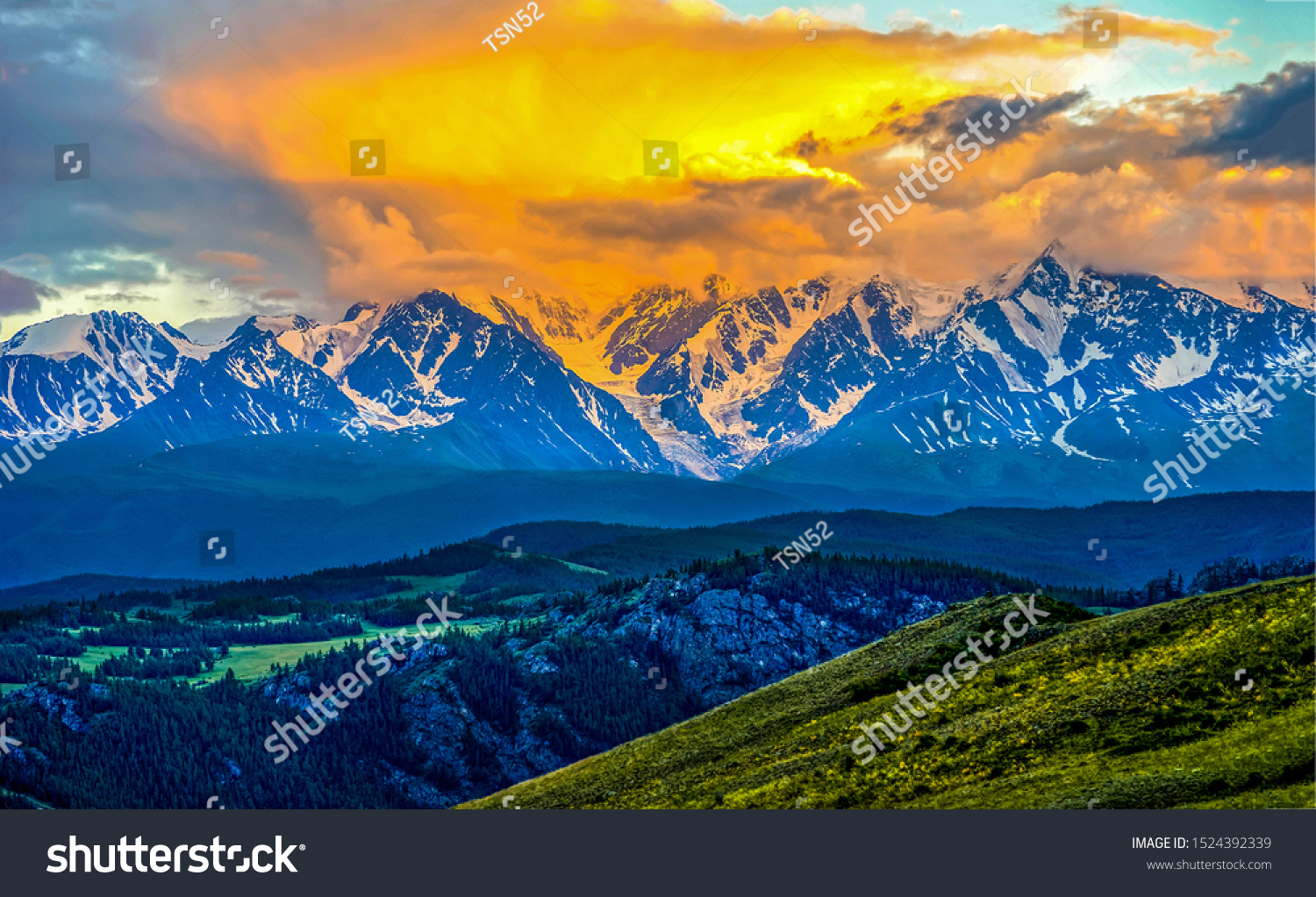 Mountains peak on sunset background #1524392339