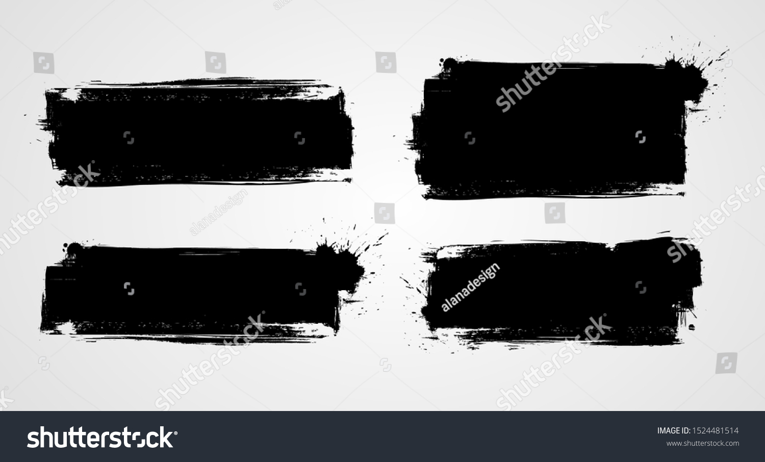 Set of four black grunge banners for your design. Abstract painted background templates. Horizontal banners #1524481514