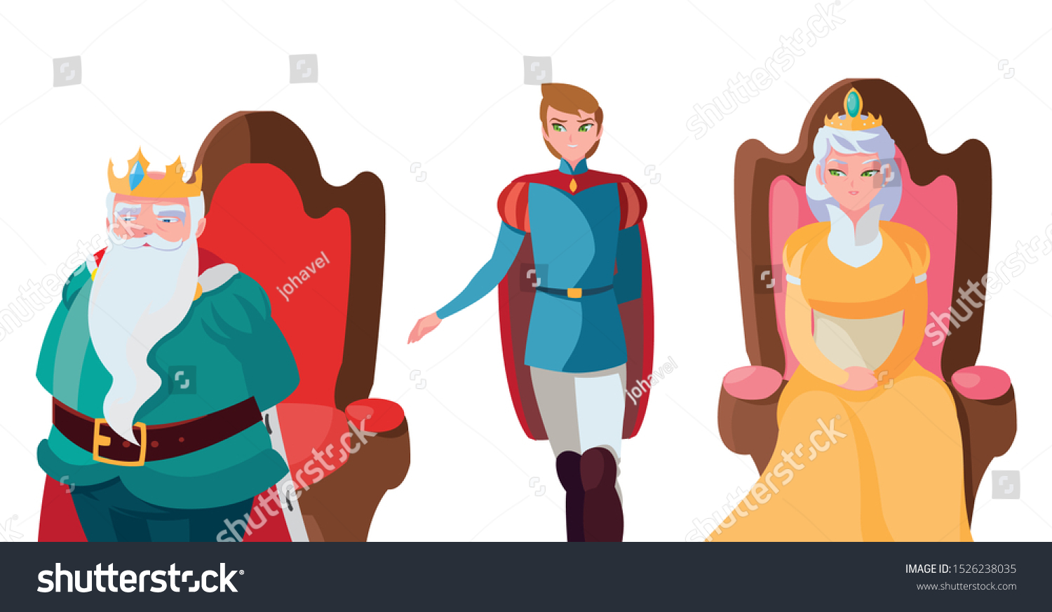 prince charming with queen and king on throne characters vector illustration design #1526238035
