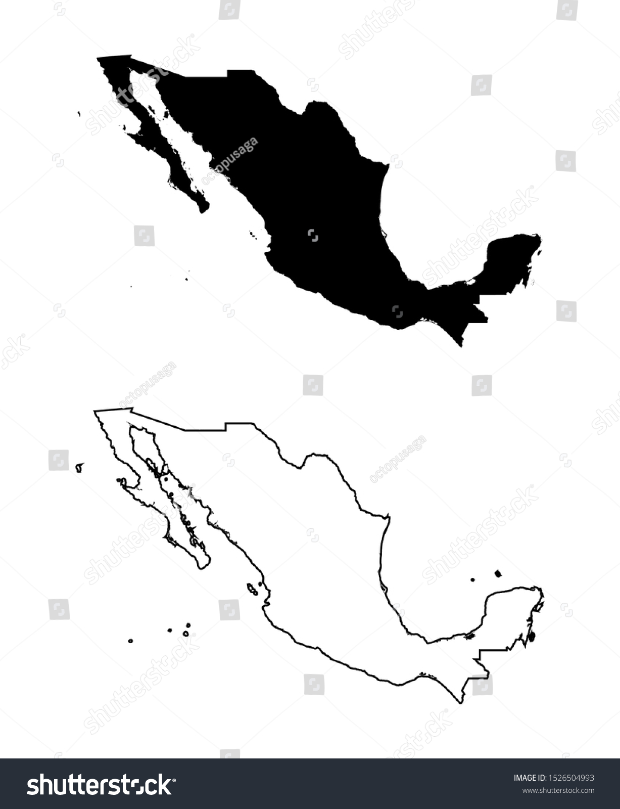 Mexico Blank Map Black Silhouette And Outline Royalty Free Stock Vector 1526504993 2850