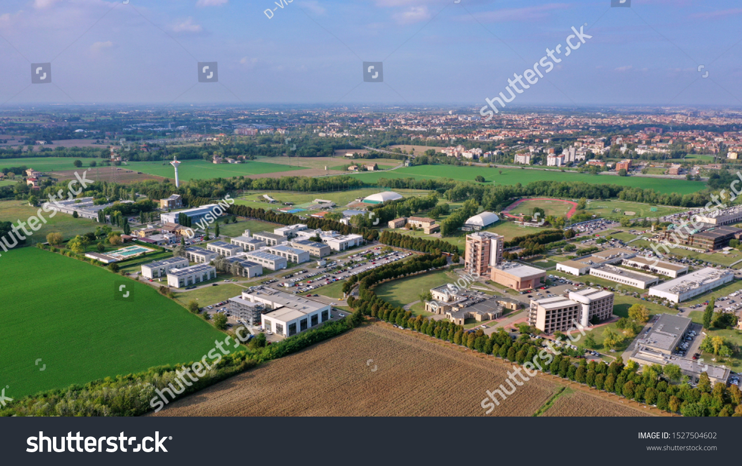 Parma / Italy - 10/02/2019: Aerial view of the Campus of the University of Parma #1527504602