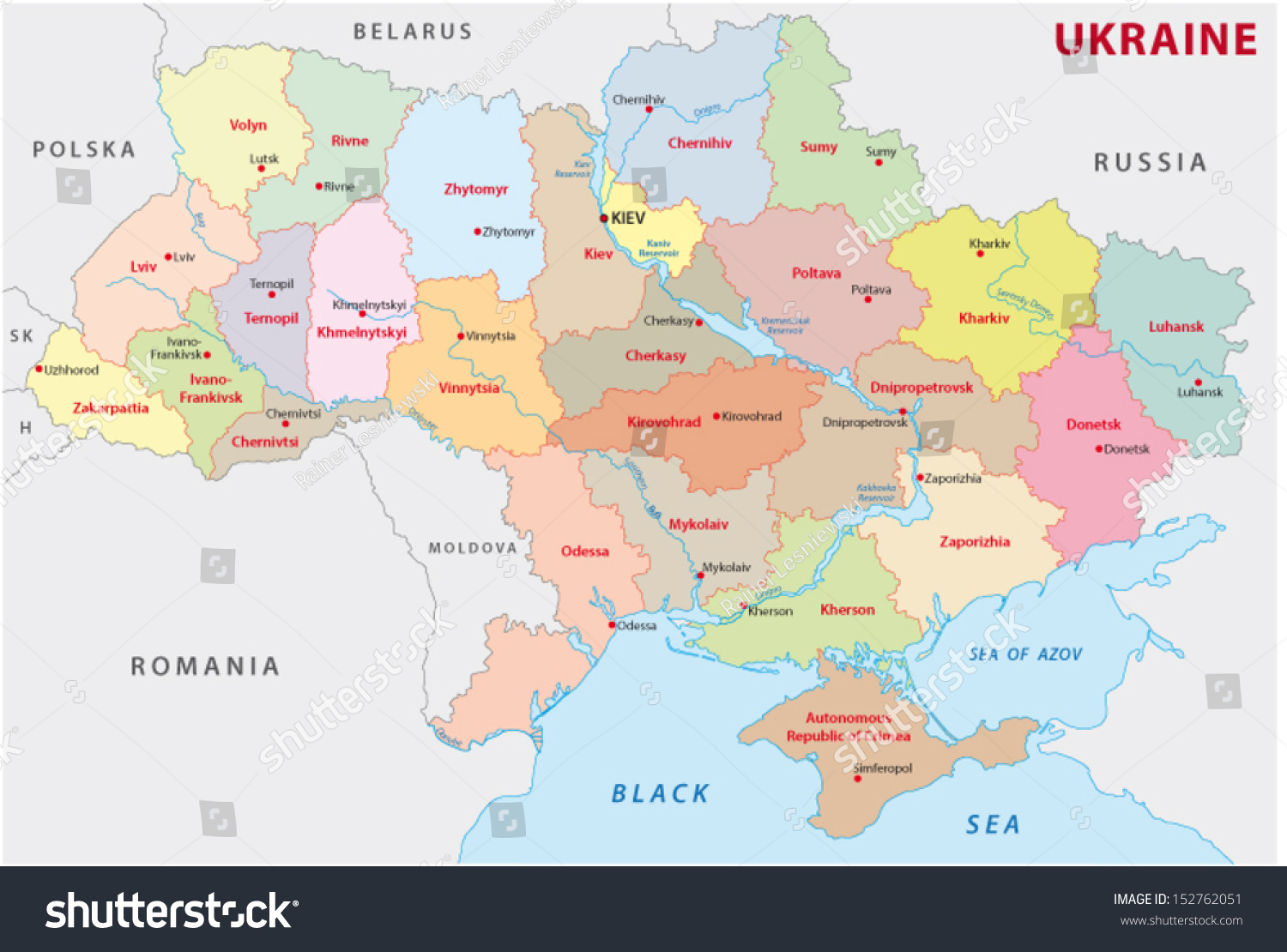 ukraine administrative map - Royalty Free Stock Vector 152762051 ...