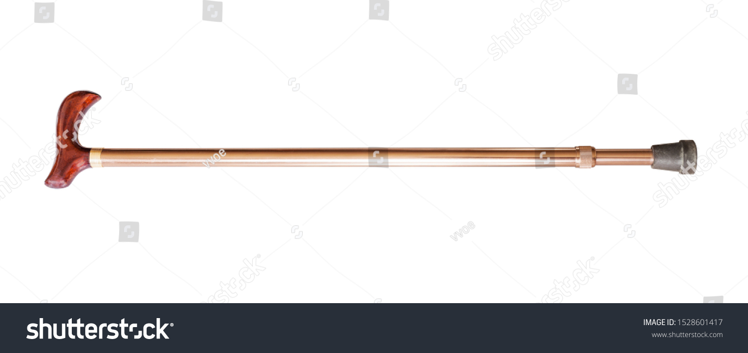 adjustable walking stick with derby style wooden handle and copper shaft isolated on white background #1528601417