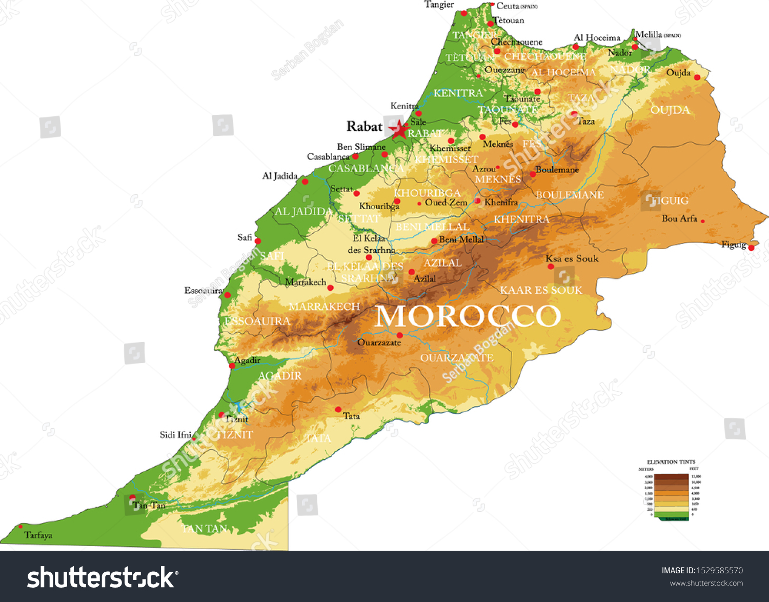 Highly Detailed Physical Map Of The Morocco Royalty Free Stock Vector   Avopix 1529585570 