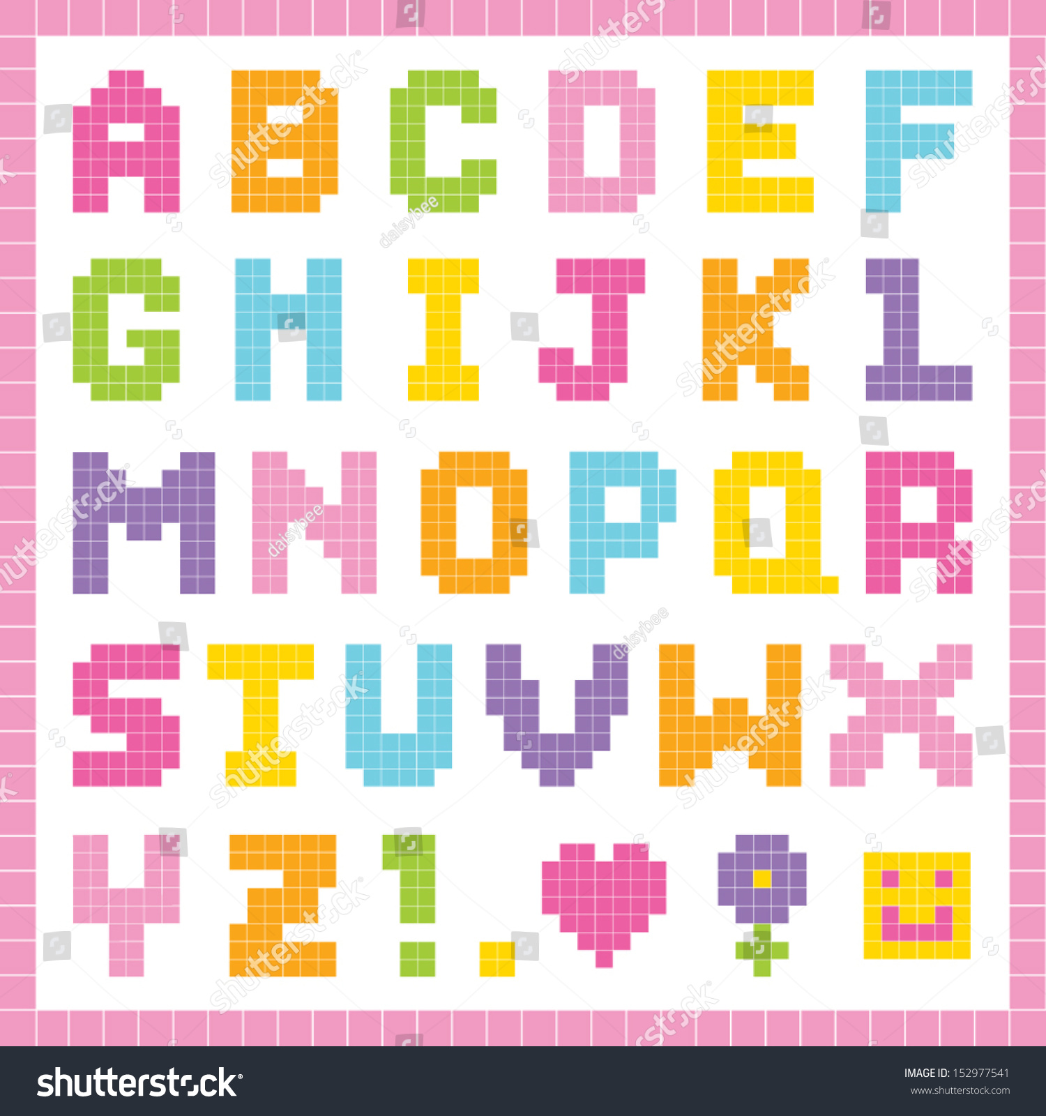 Vector Pixel Art Alphabet Set In Pretty Colors, - Royalty Free Stock ...