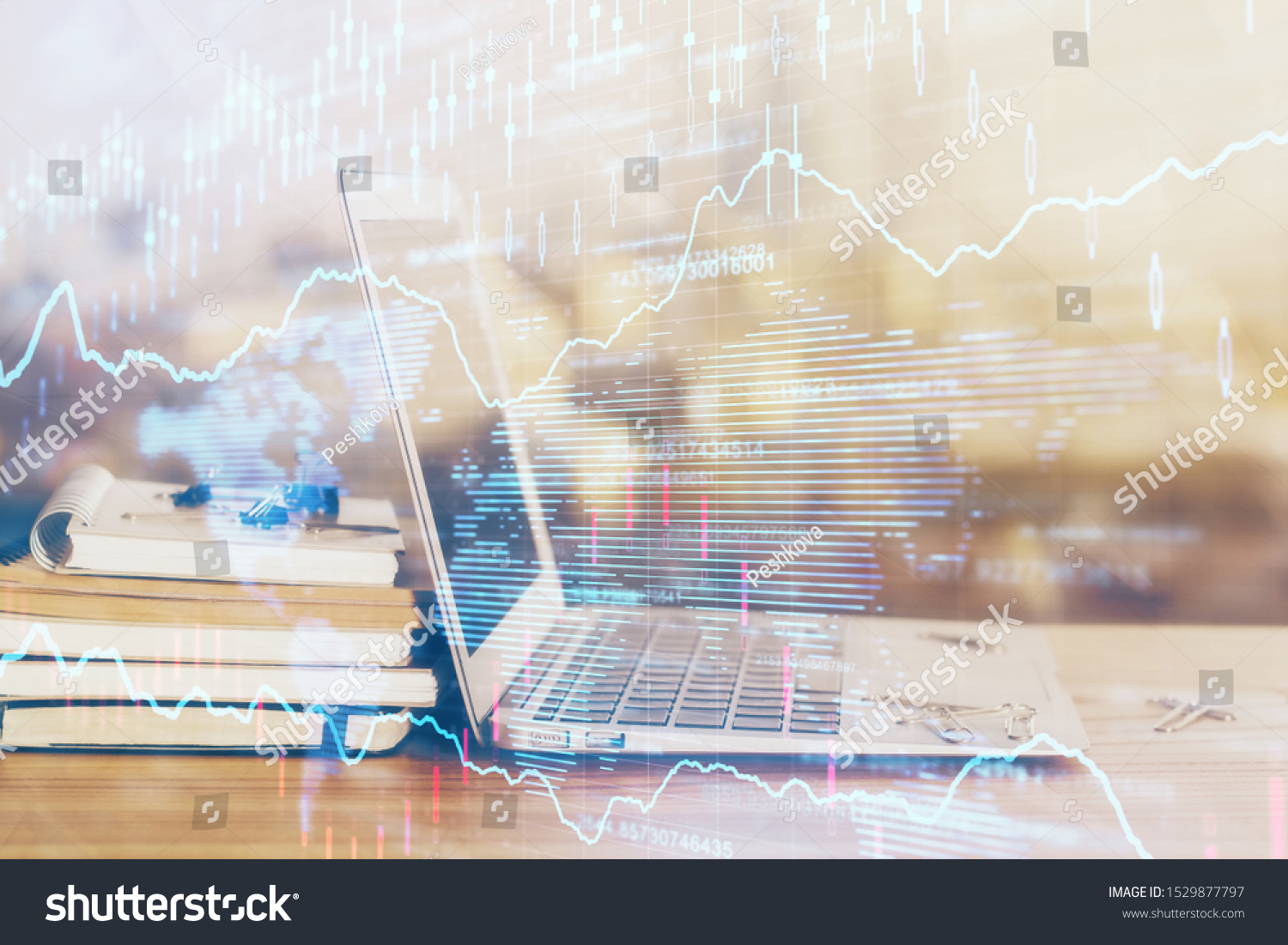 Stock market chart hologram drawn on personal computer background. Double exposure. Concept of investment. #1529877797