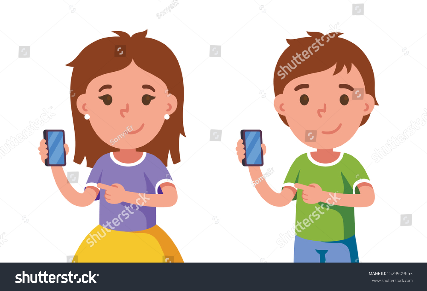 Girl Shows The Smartphone The Screen Forward Royalty Free Stock Vector 1529909663 