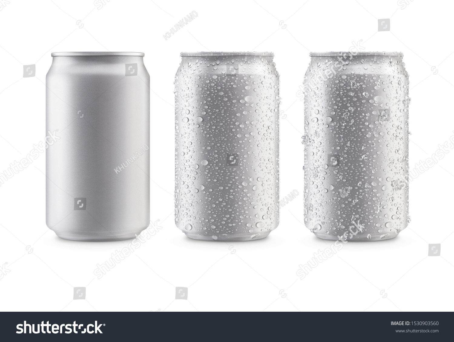 Cans in silver isolated on white background,canned with water drops,canned with water drops and ice #1530903560