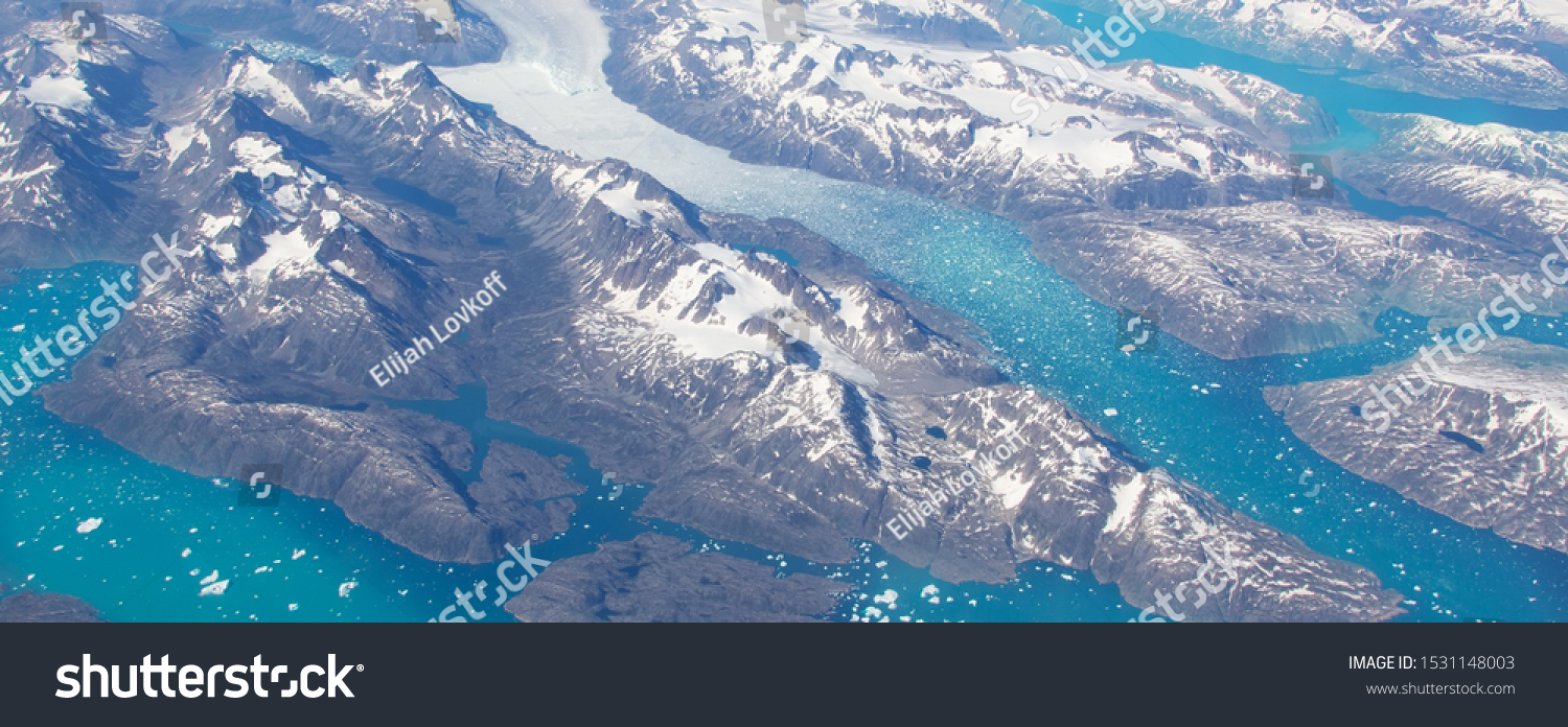 Aerial view of scenic Greenland Glaciers and icebergs #1531148003
