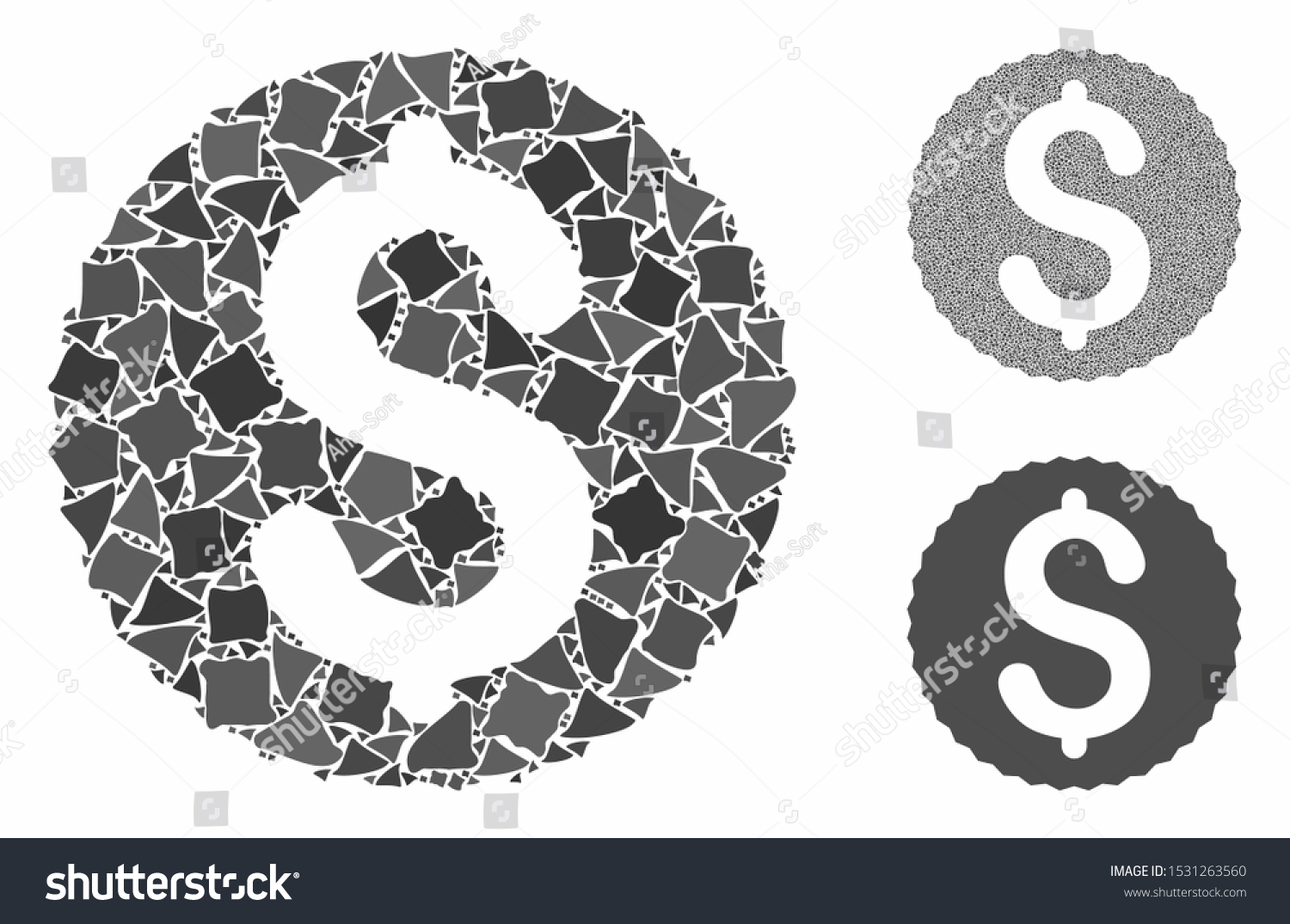 Dollar coin composition of unequal pieces in - Royalty Free Stock ...