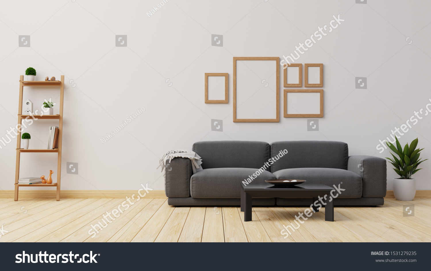 Interior poster mock up living room with colorful white sofa . 3D rendering.  #1531279235