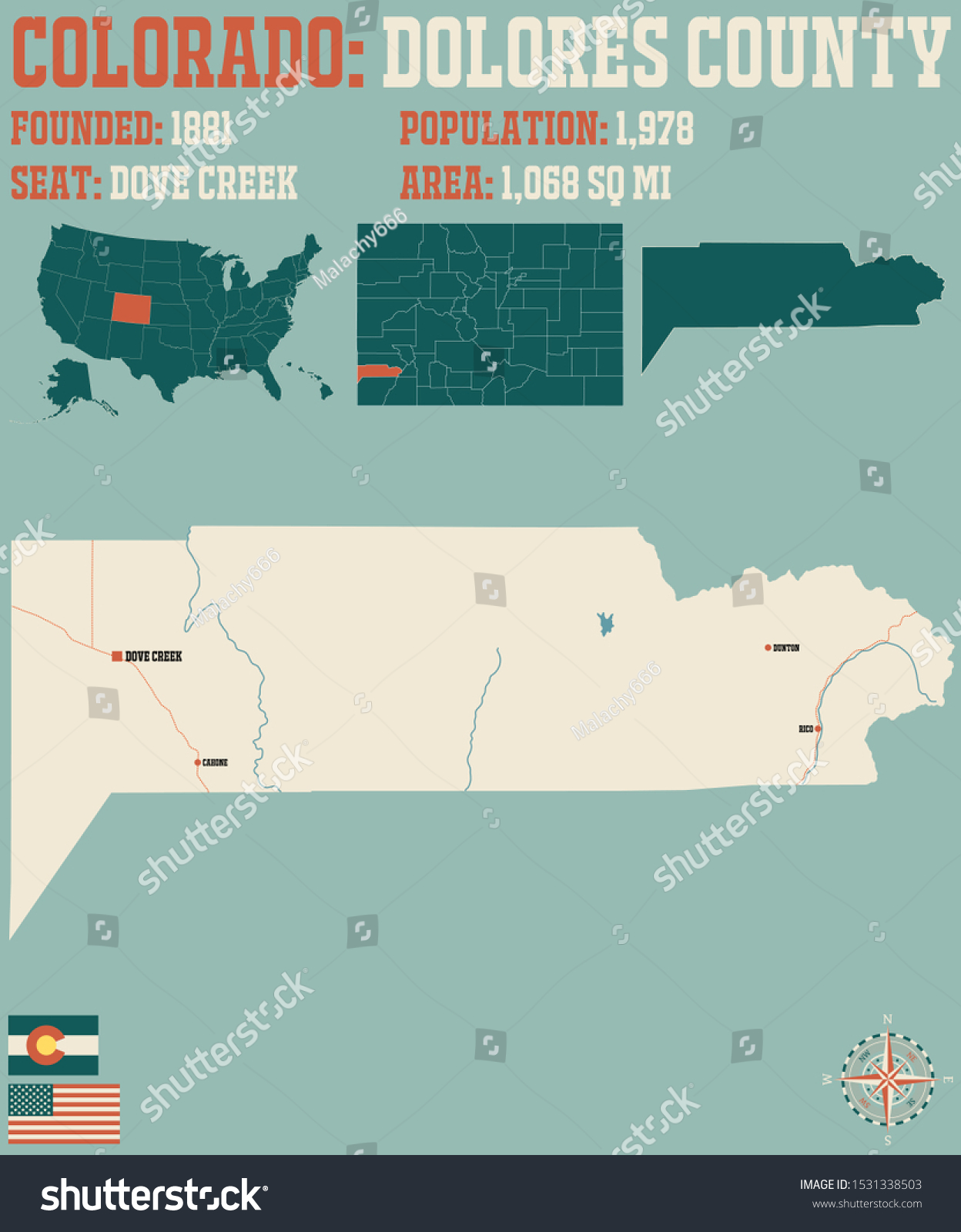 Large and detailed map of Dolores county in Royalty Free Stock Vector