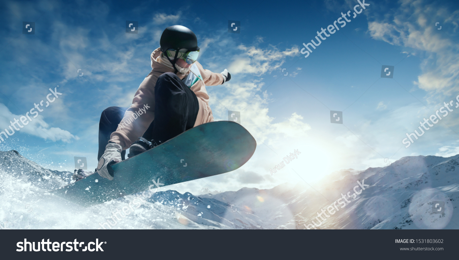 Snowboarder in action. Extreme winter sports. #1531803602
