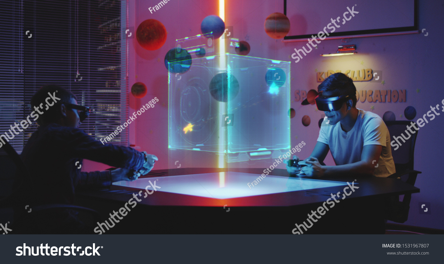 Medium long shot of teenagers playing holographic video game #1531967807